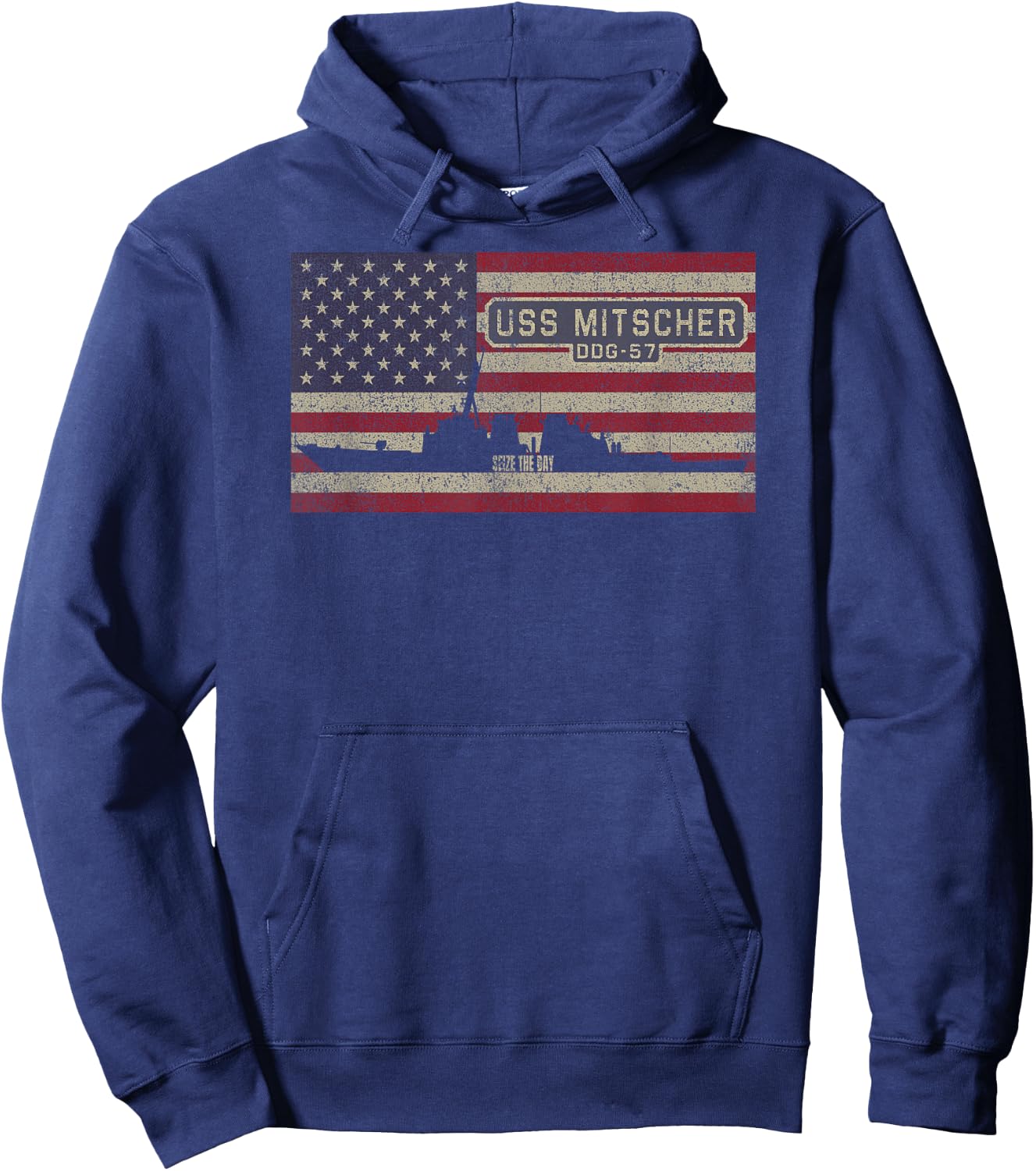USS Mitscher DDG-57 Destroyer Ship USA American Flag Hoodie - Hoodie | Navy