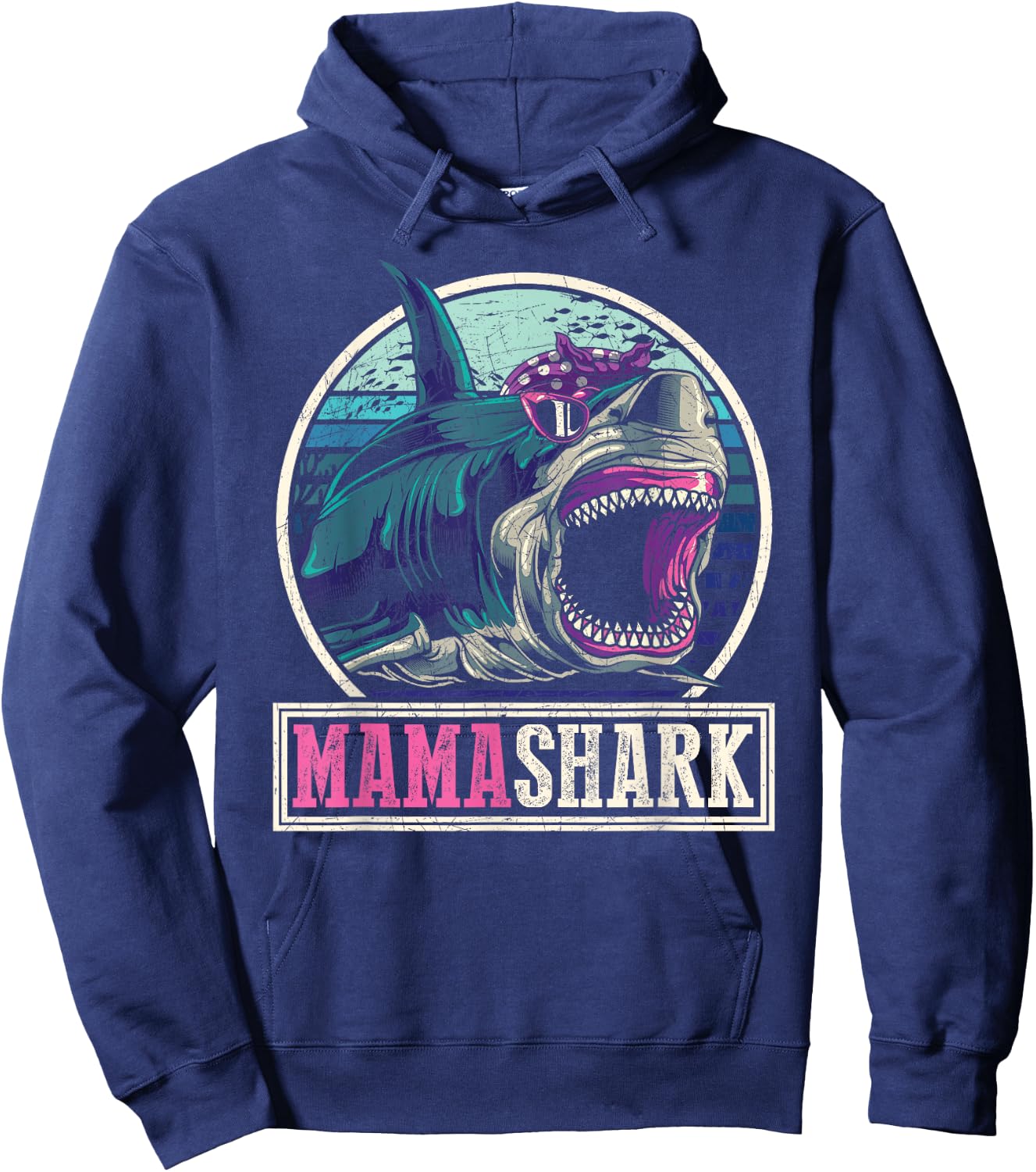 Retro Sea Monster Mommy Gift Whale Animal Family Mama Shark Hoodie - Hoodie | Navy
