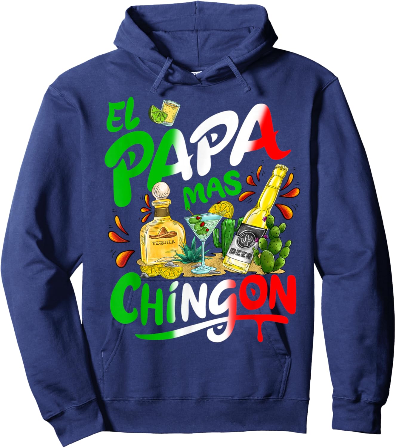 Fathers Day El Papa Mas Chingon Funny Mexican Dad Spanish Hoodie - Hoodie | Navy