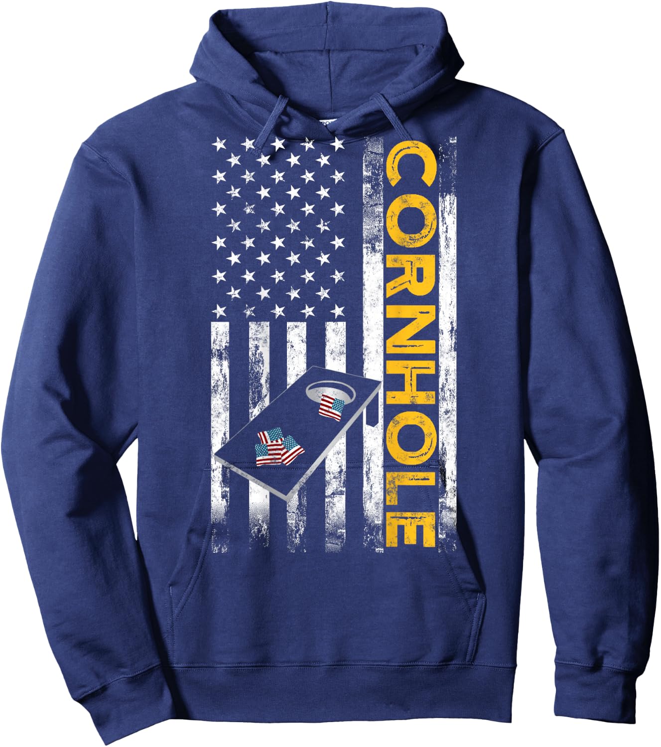 Patriotic Cornhole Player USA American Flag Corn Hole Lover Hoodie - Hoodie | Navy