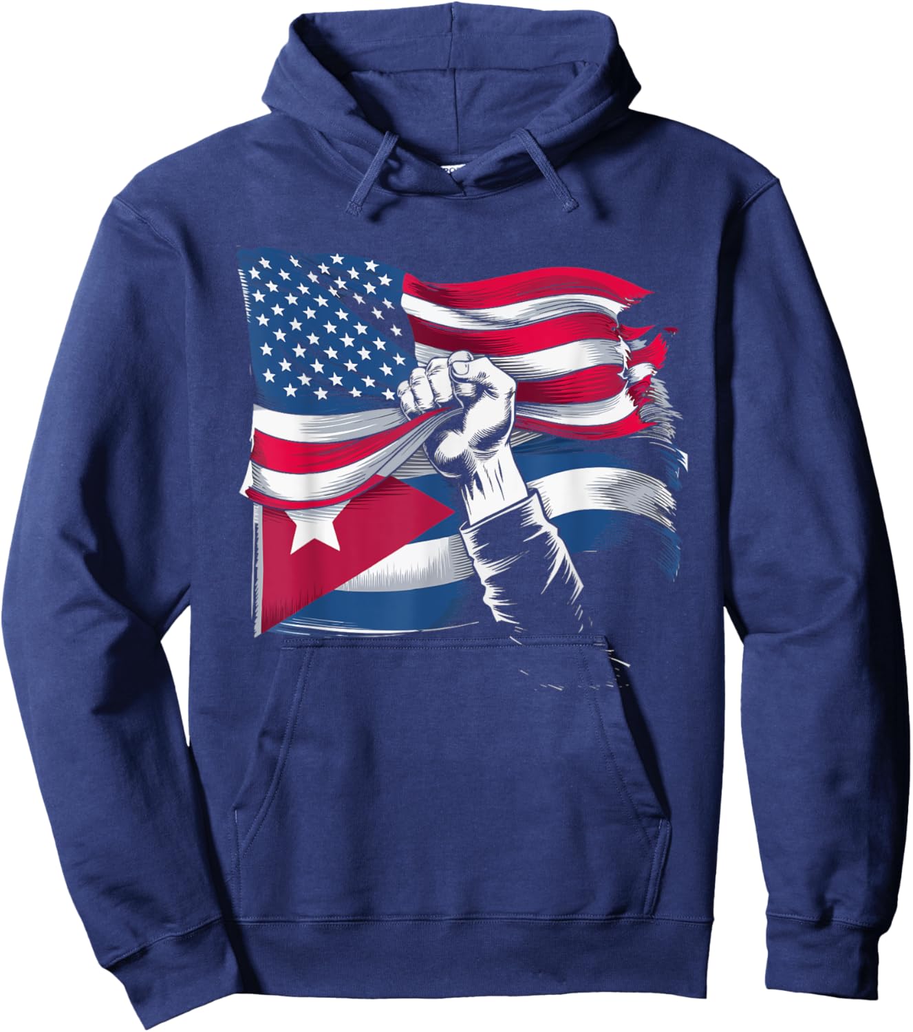 Half Cuban Half American Country USA Flag Cuba America Hoodie - Hoodie | Navy