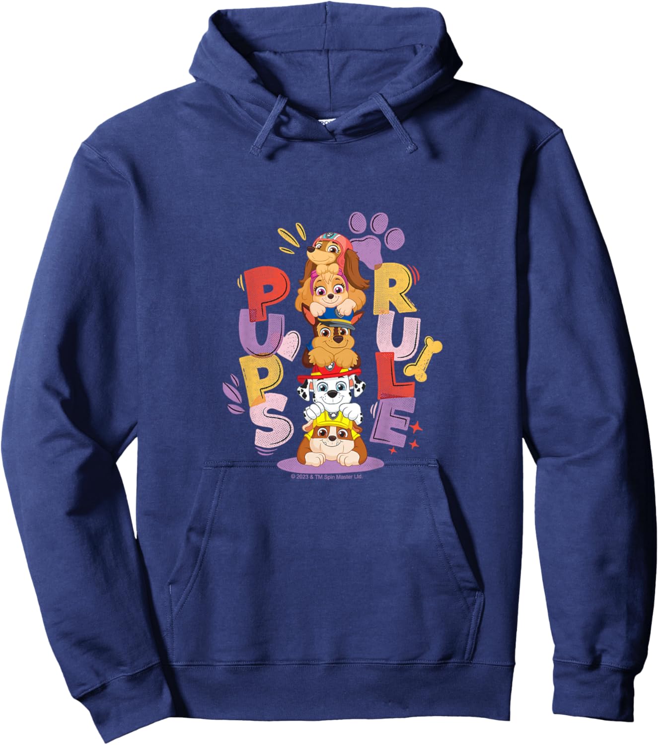 Kids PAW Patrol Pups Rule Cute Colorful Stacked Group Shot Hoodie - Hoodie | Navy