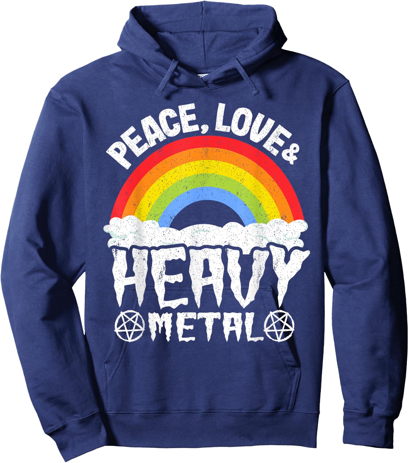 Kids Band Metal Rainbow Unicorn Peace Love & Heavy Metal Hoodie - Hoodie | Navy