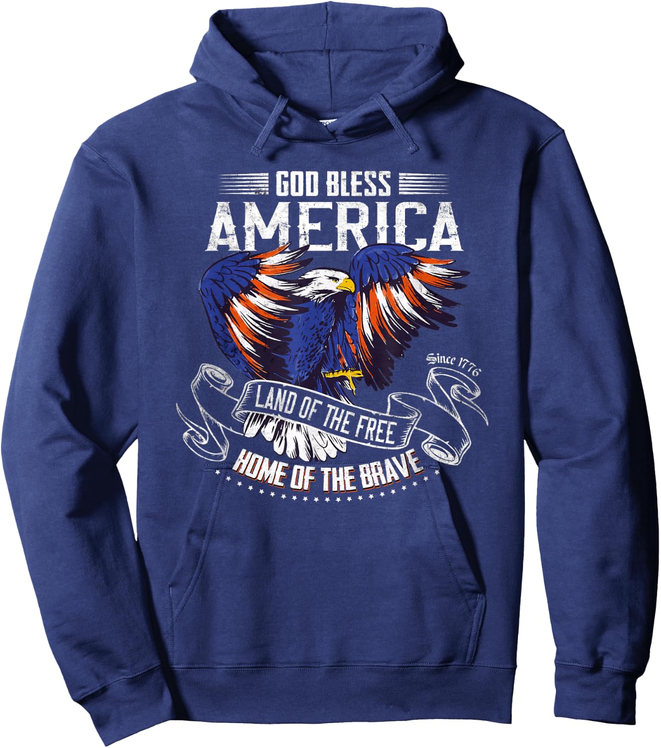 God Bless America | Land of The Free Because of The Brave Hoodie - Hoodie | Navy