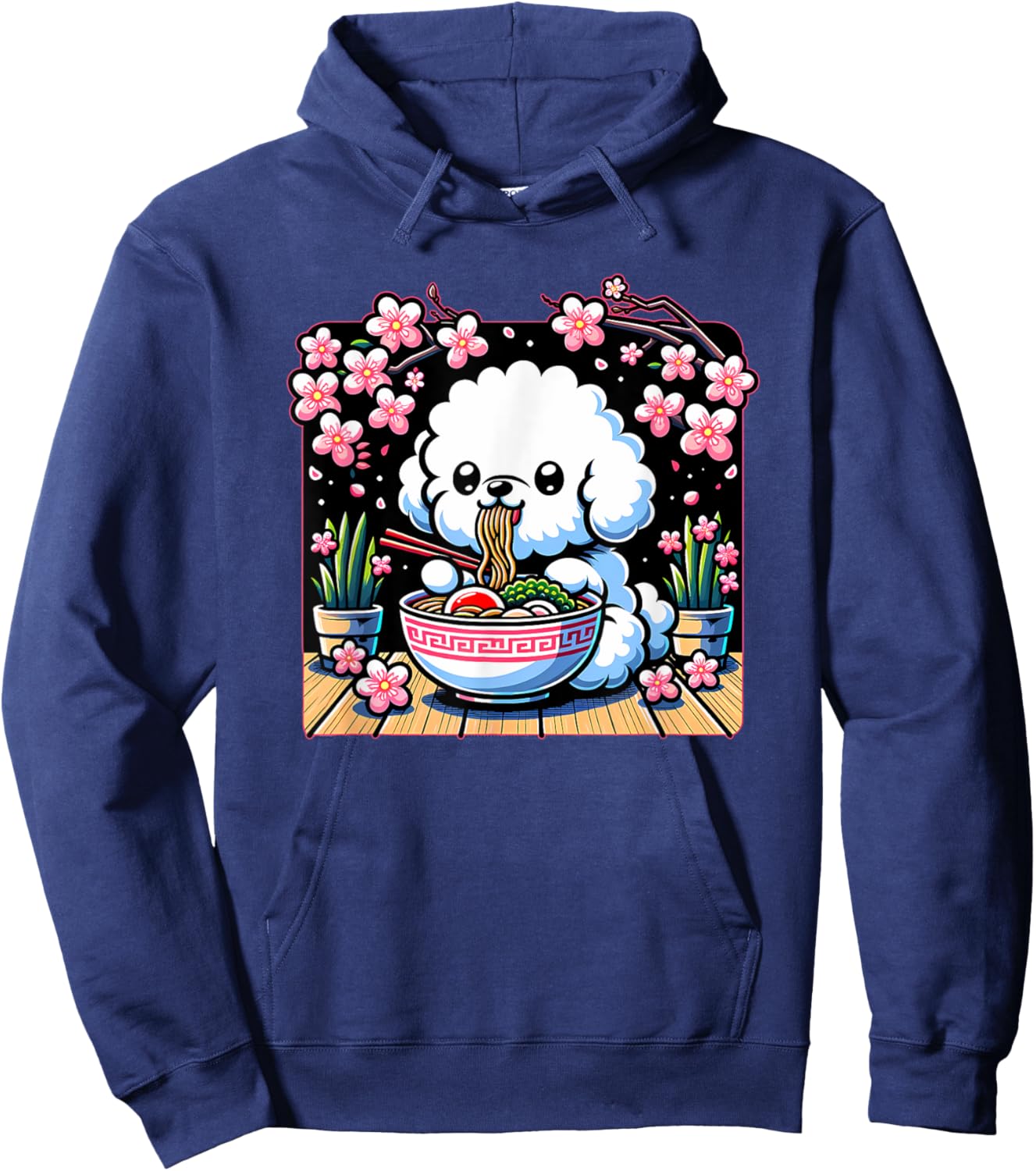 Kawaii Bichon Frise Dog Eating Ramen Hoodie - Hoodie | Navy