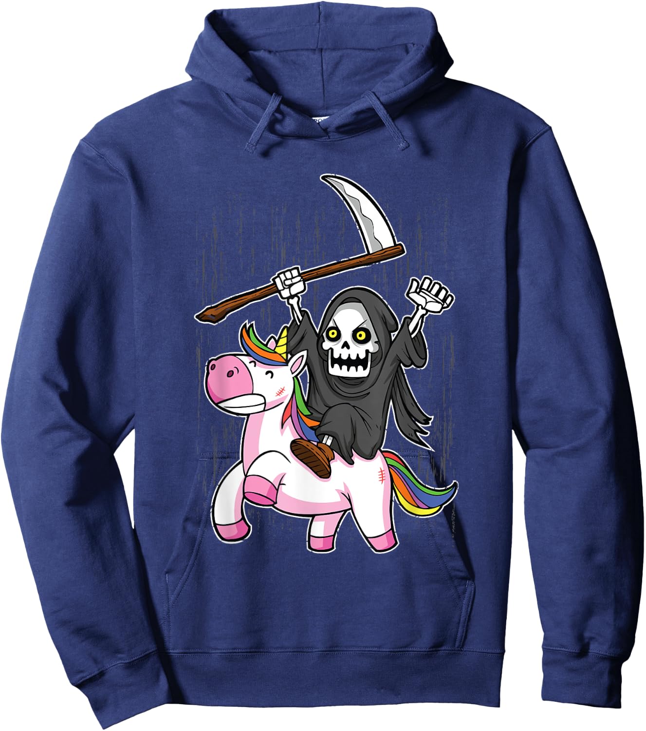 Death Metal Rock Music Halloween Grim Reaper Riding Unicorn Hoodie - Hoodie | Navy