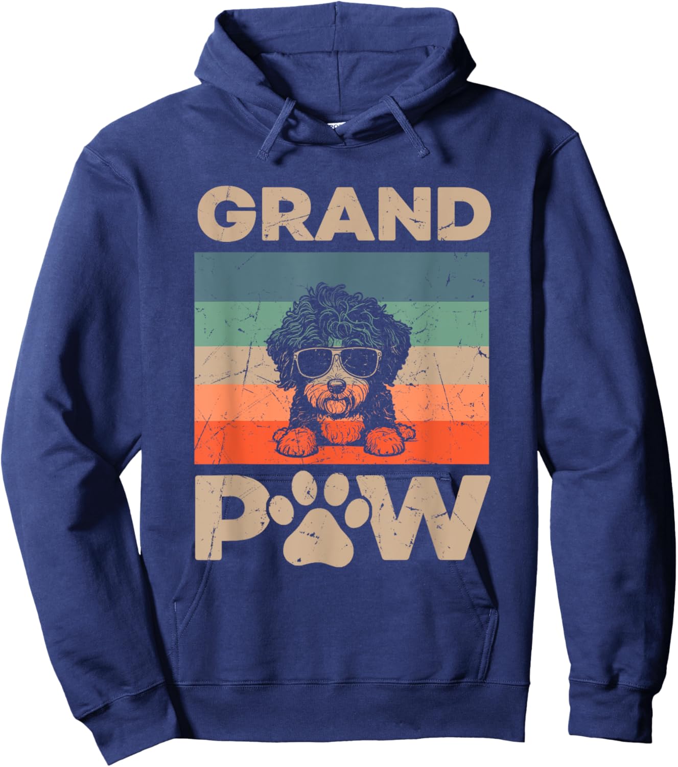 Retro Grand Paw Aussiedoodle Dog Grandpaw Grandpa Christmas Men Women Kids Hoodie - Hoodie | Navy