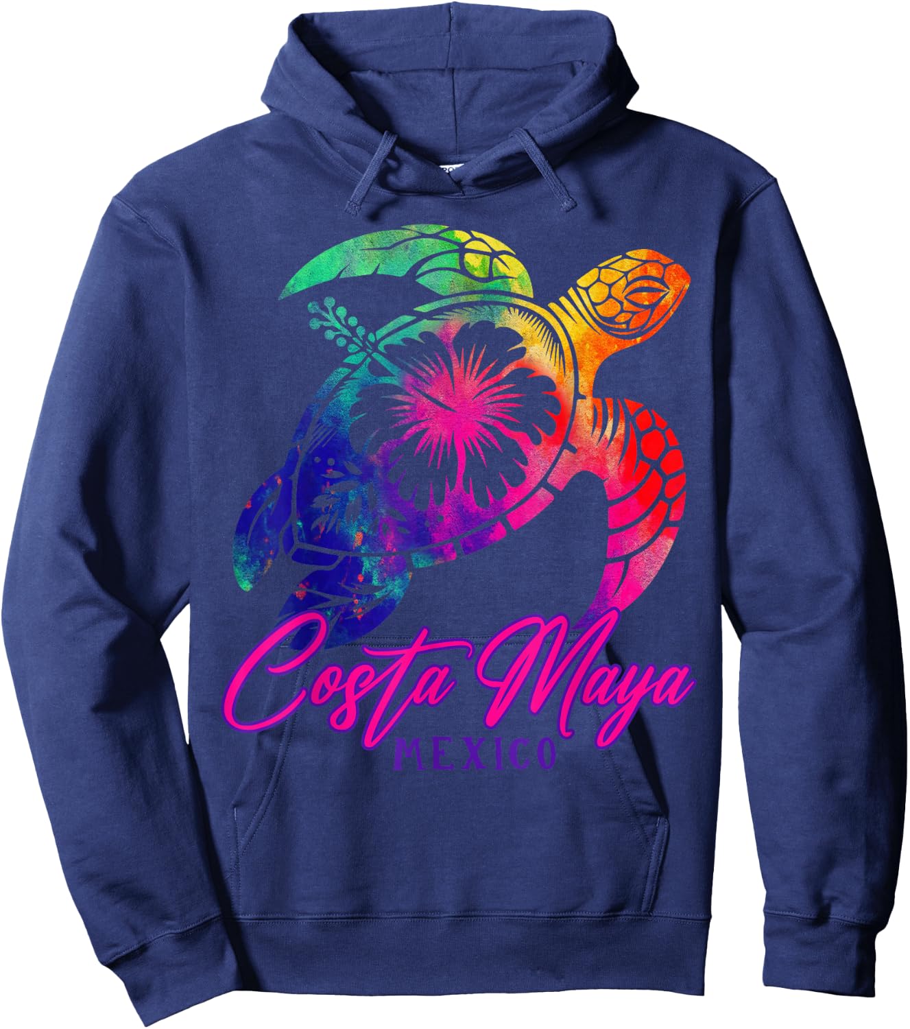 Costa Maya Mexico Tie Dye Sea Turtle Hibiscus Beach Vacation Hoodie - Hoodie | Navy