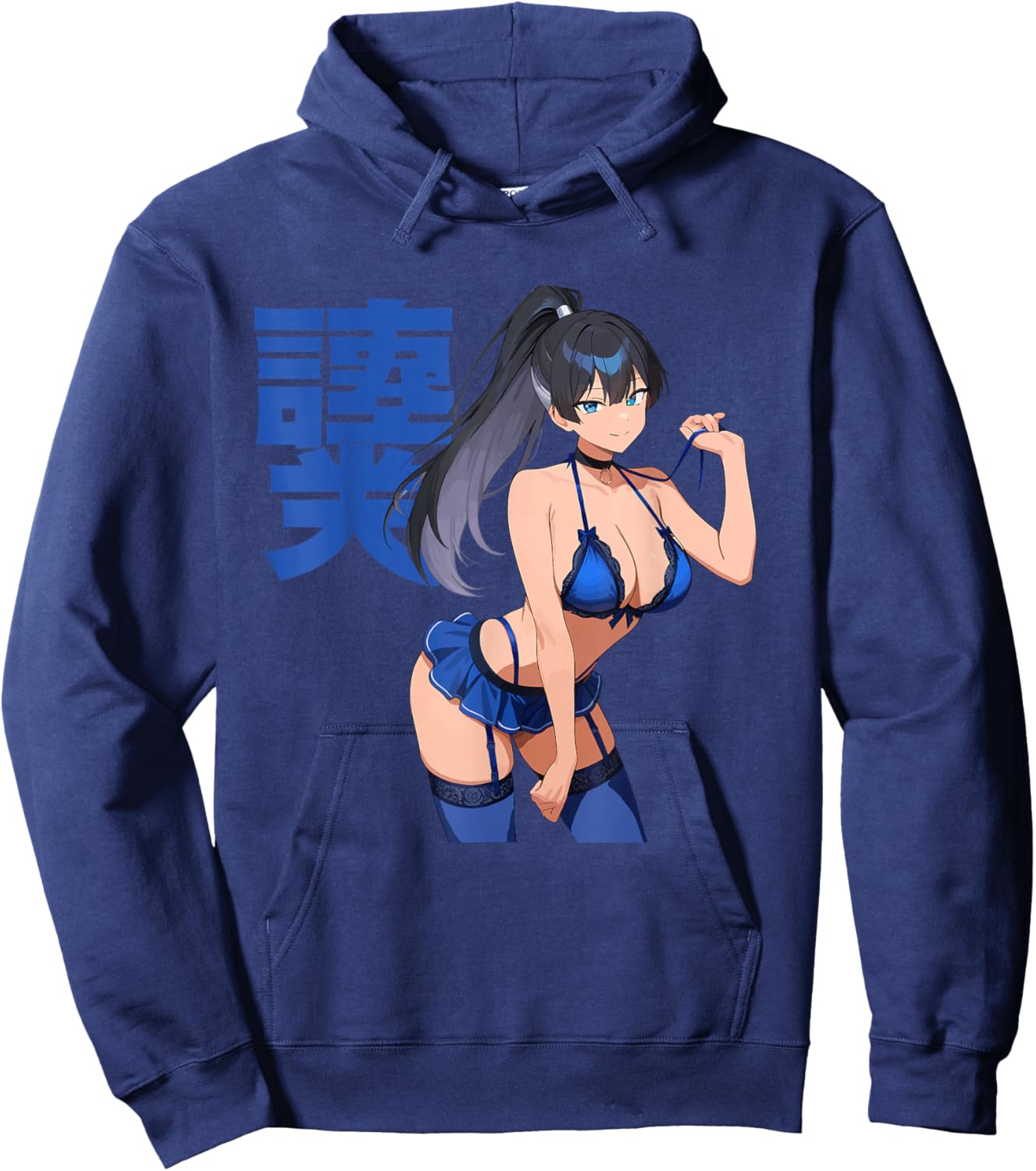 Waifu Sexy Anime Girl Clothes Blue Japanese Art Hoodie - Hoodie | Navy