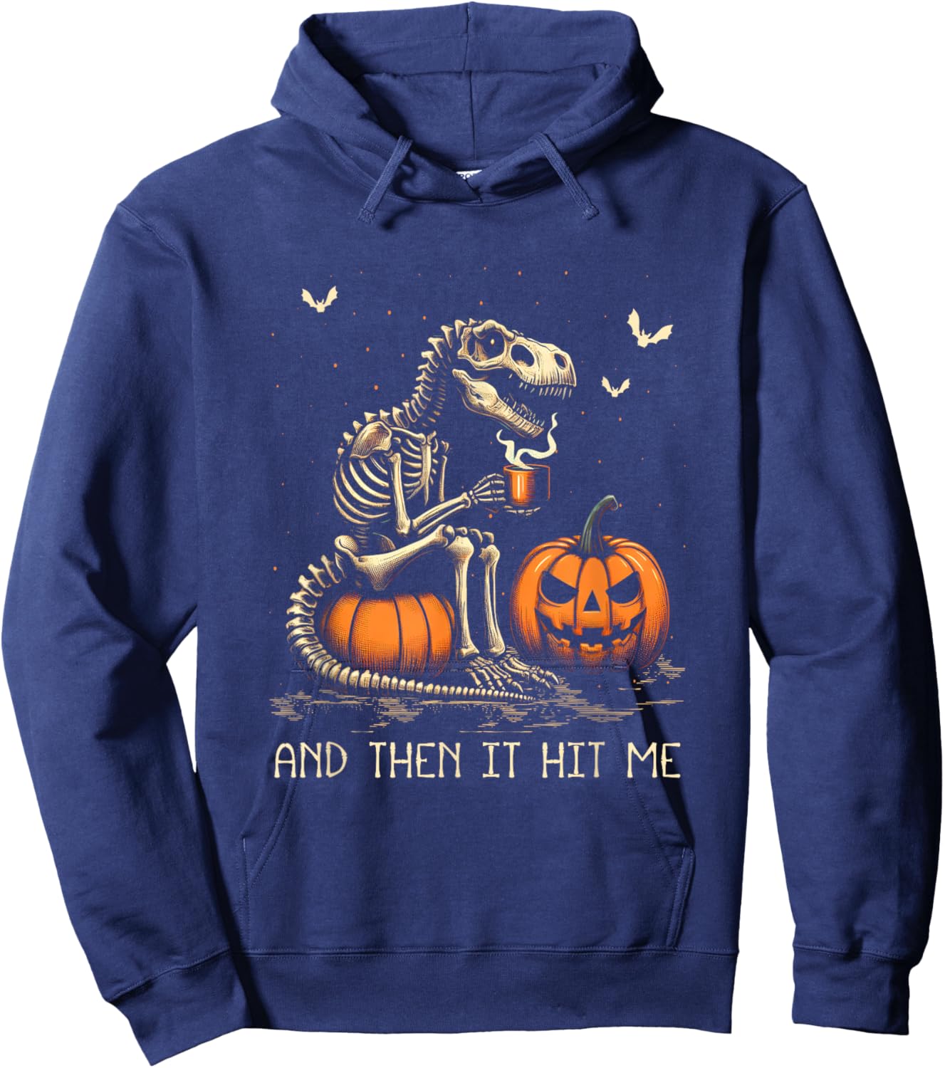 Halloween Dinosaur Skeleton Drinking Coffee Costume Goth Hoodie - Hoodie | Navy