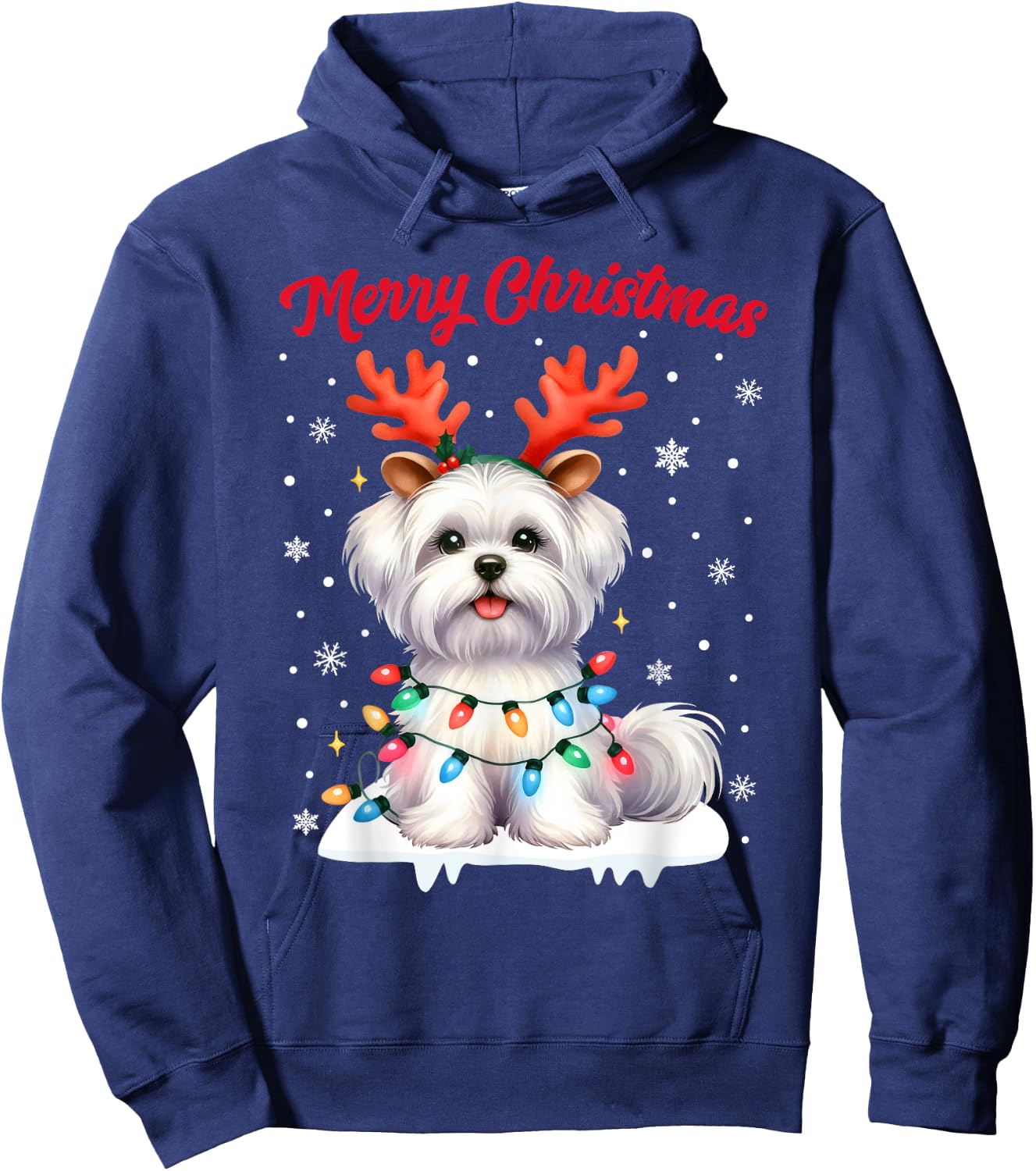 Christmas Pajamas Men Women Kids Maltese Dog Christmas Hoodie - Hoodie | Navy