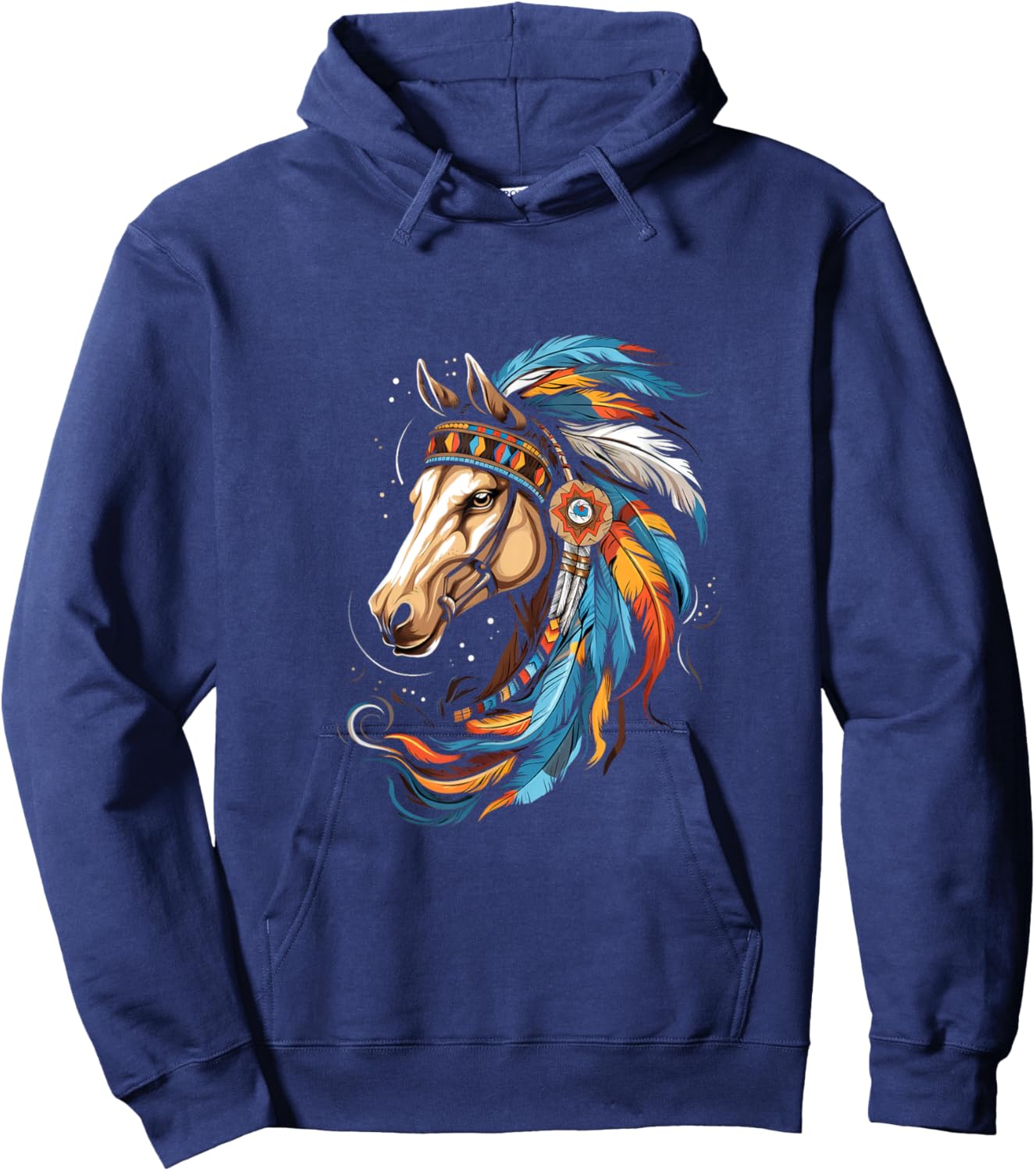 Indian Horse Headdress Feather Tribal Horses Hoodie - Hoodie | Navy