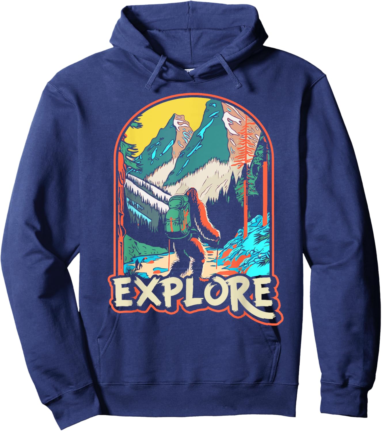 Explore! Hiking Bigfoot Sasquatch In Mountains & Nature Hoodie - Hoodie | Navy