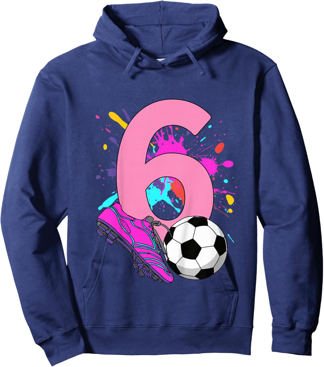 Kids 6th Birthday Girl Soccer Player Football 6 Years Old Hoodie - Hoodie | Navy