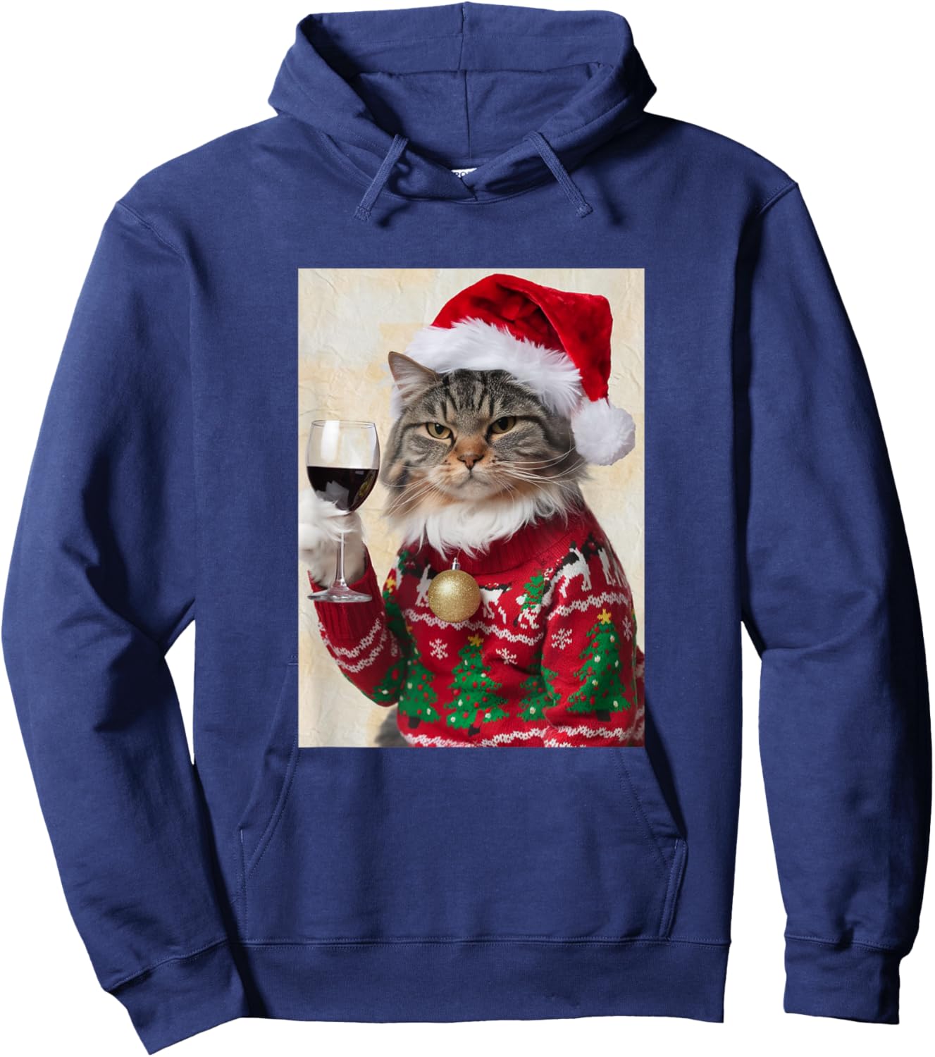 Cat Drinking Wine Cute Cat Holding Red Wine Lovers Hoodie - Hoodie | Navy
