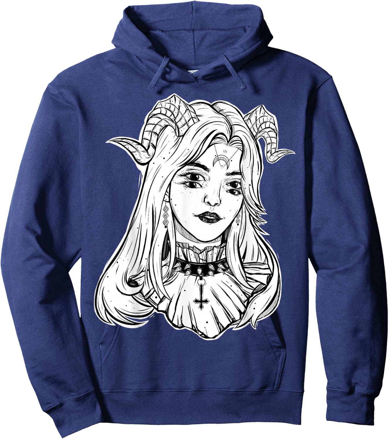 Devil Girl, Satanic Goth Choker Blackcraft Glitch Halloween Hoodie - Hoodie | Navy