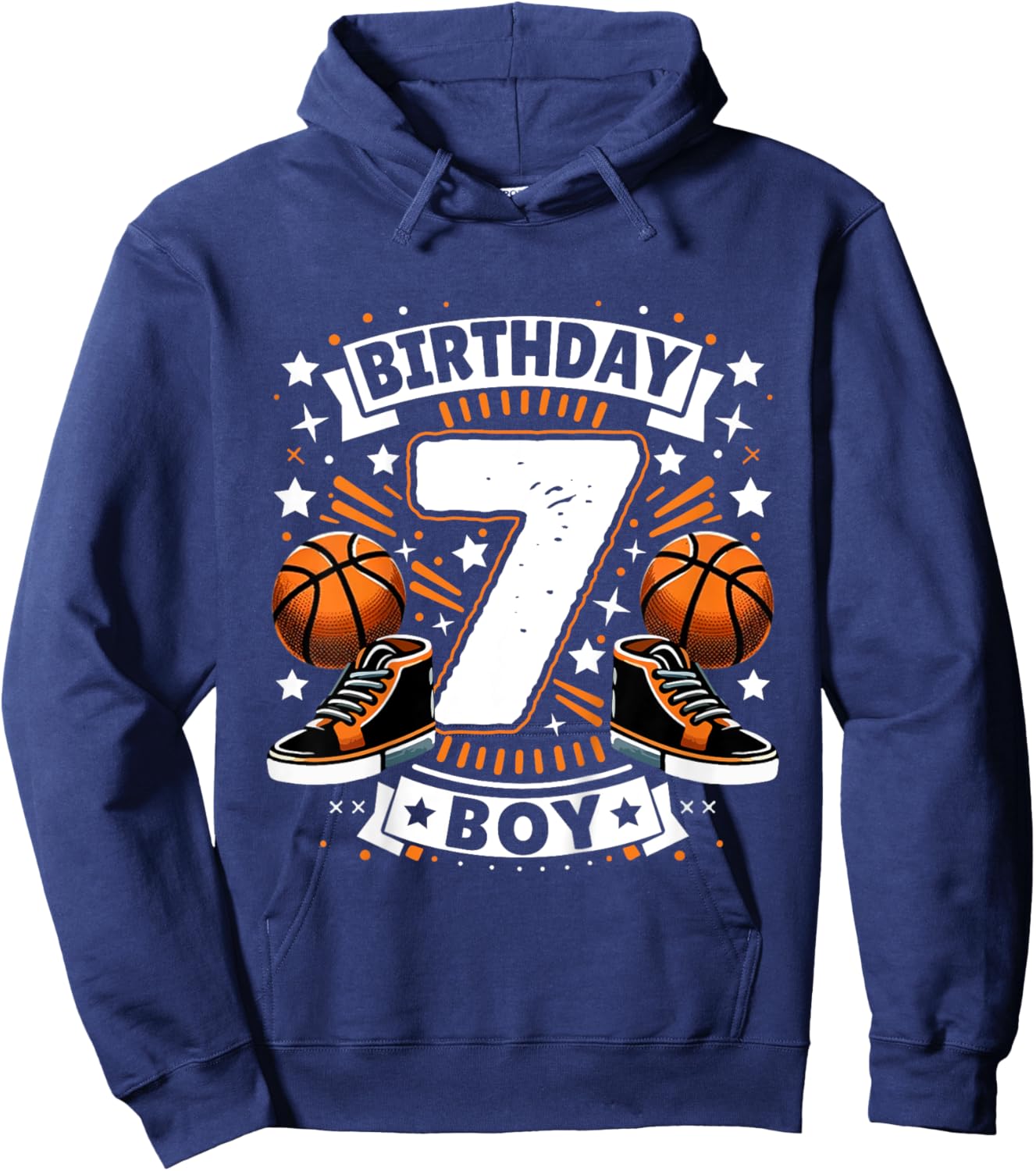 Kids 7th Birthday Boy 7 Year Old Boy Basketball Birthday Party Hoodie - Hoodie | Navy