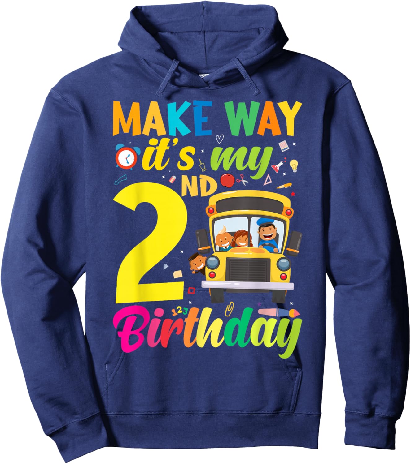 Make way it's my 2nd birthday School Bus Theme kids Party Hoodie - Hoodie | Navy