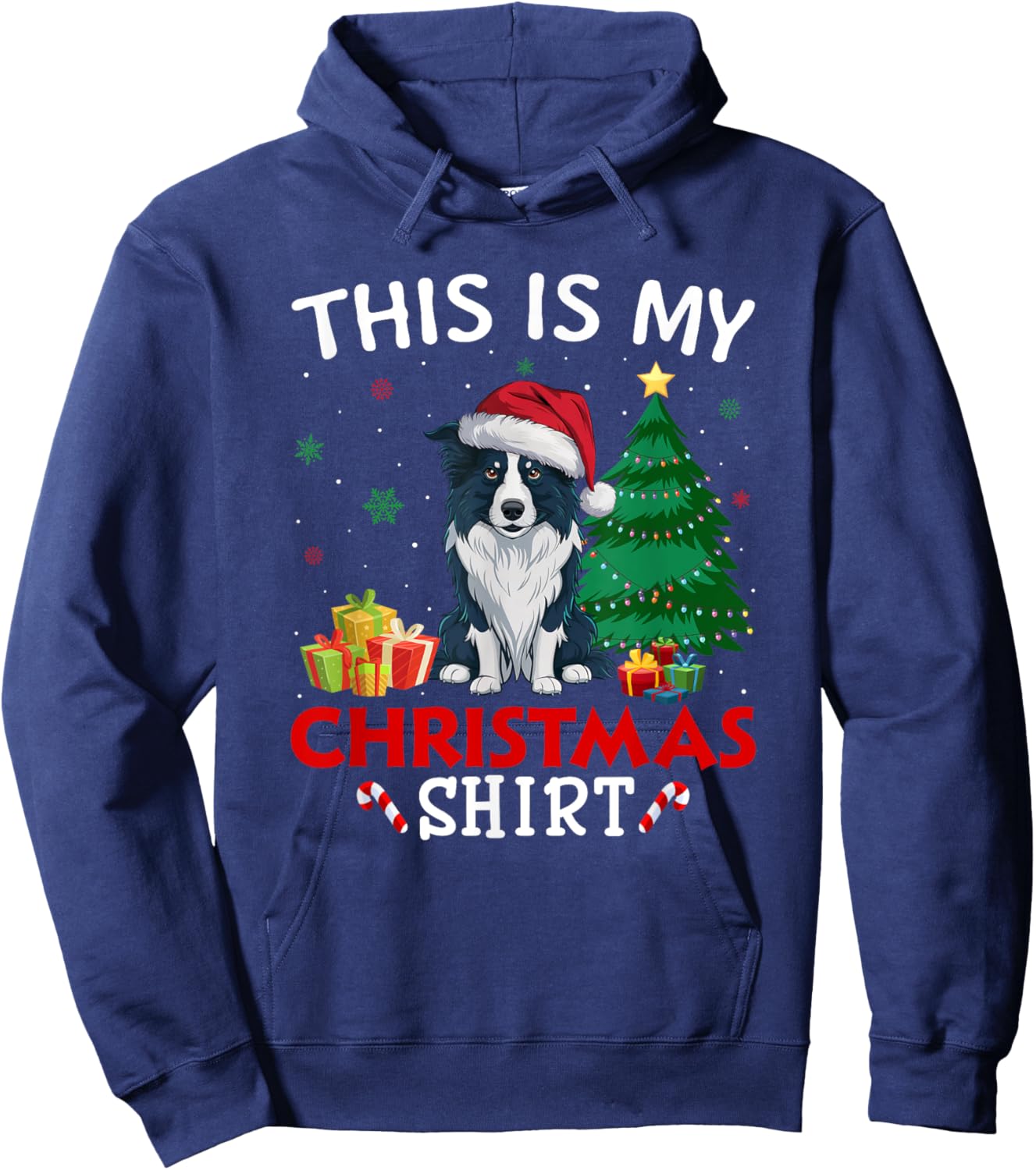 This is My Border Collie Dog Santa Hat Christmas Pajama Hoodie - Hoodie | Navy