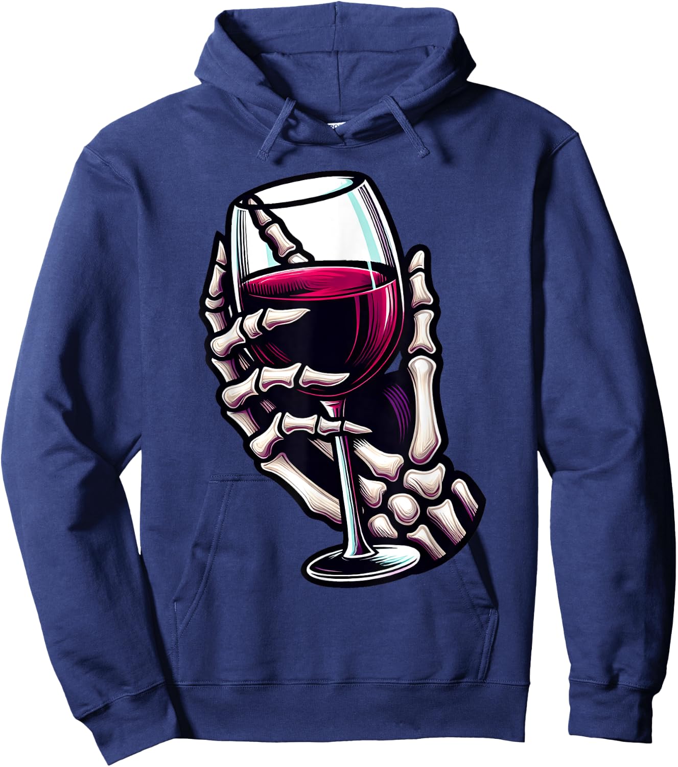 Funny Halloween Skeleton Hand Holding Wine Glass Costume Hoodie - Hoodie | Navy