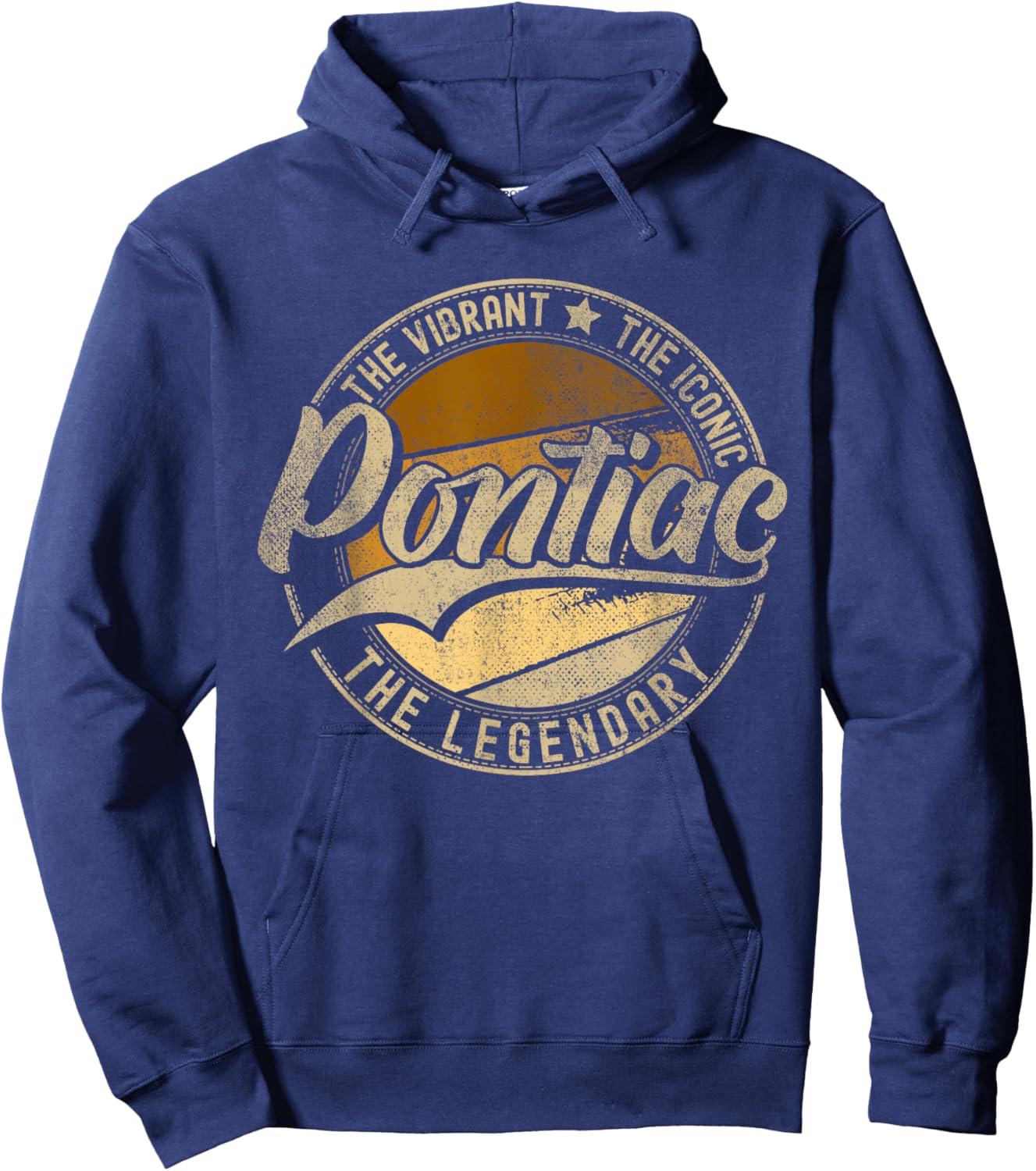 Pontiac MI | Michigan | Vintage Distressed , Small, Black Hoodie - Hoodie | Navy