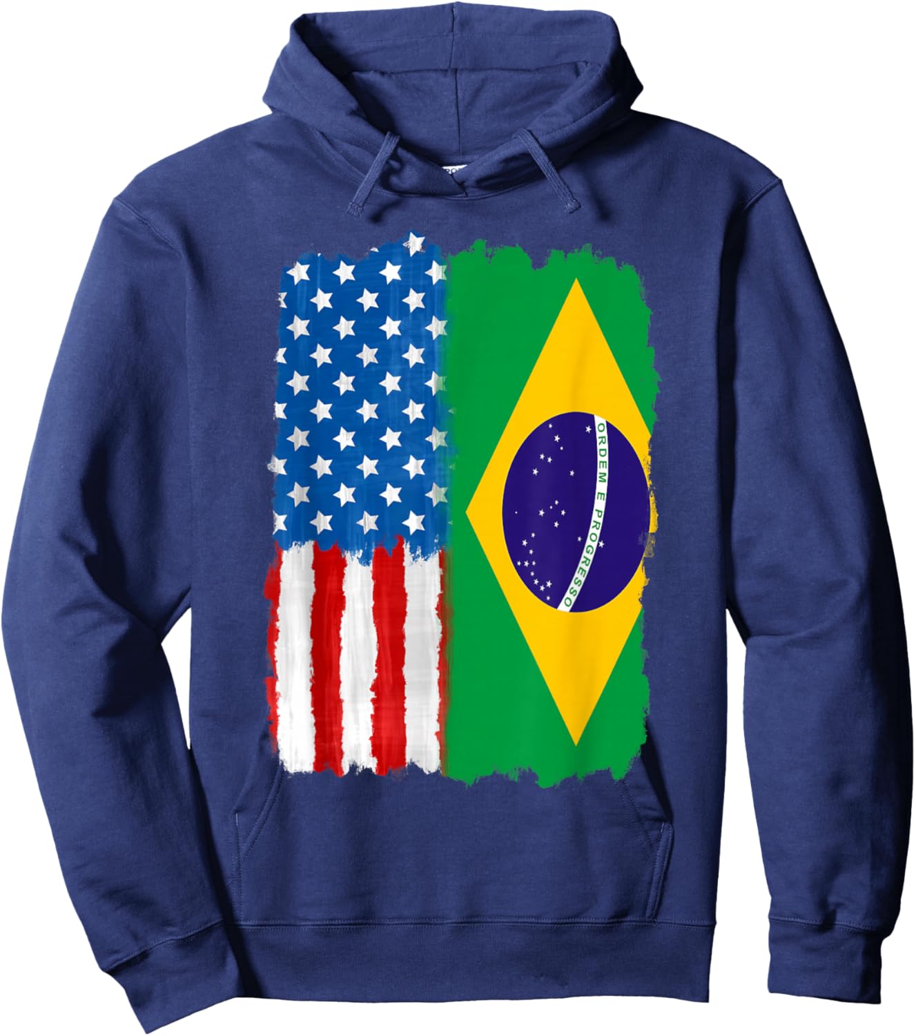 Half American And Brazilian America Brazil Usa Us Flag Roots Hoodie - Hoodie | Navy