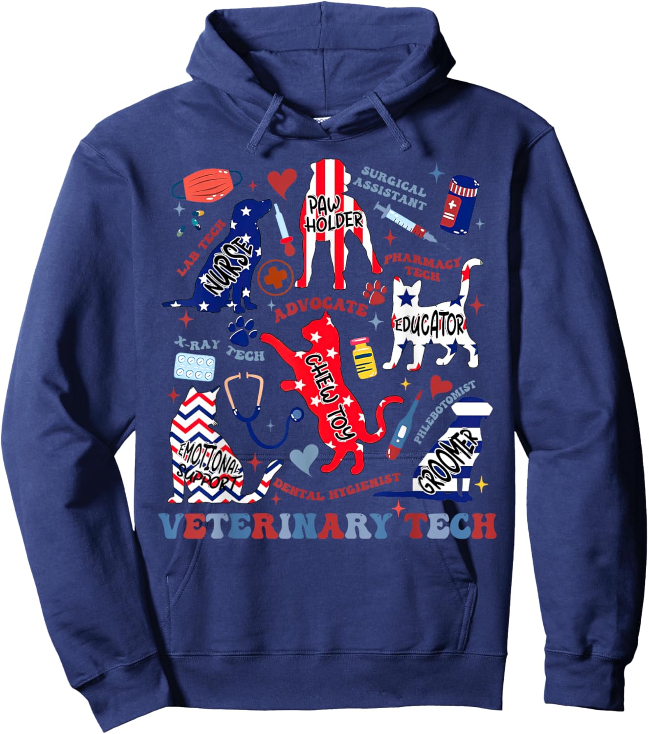 Vet Tech July 4th Veterinary Medicine Tech American Flag Vet Hoodie - Hoodie | Navy