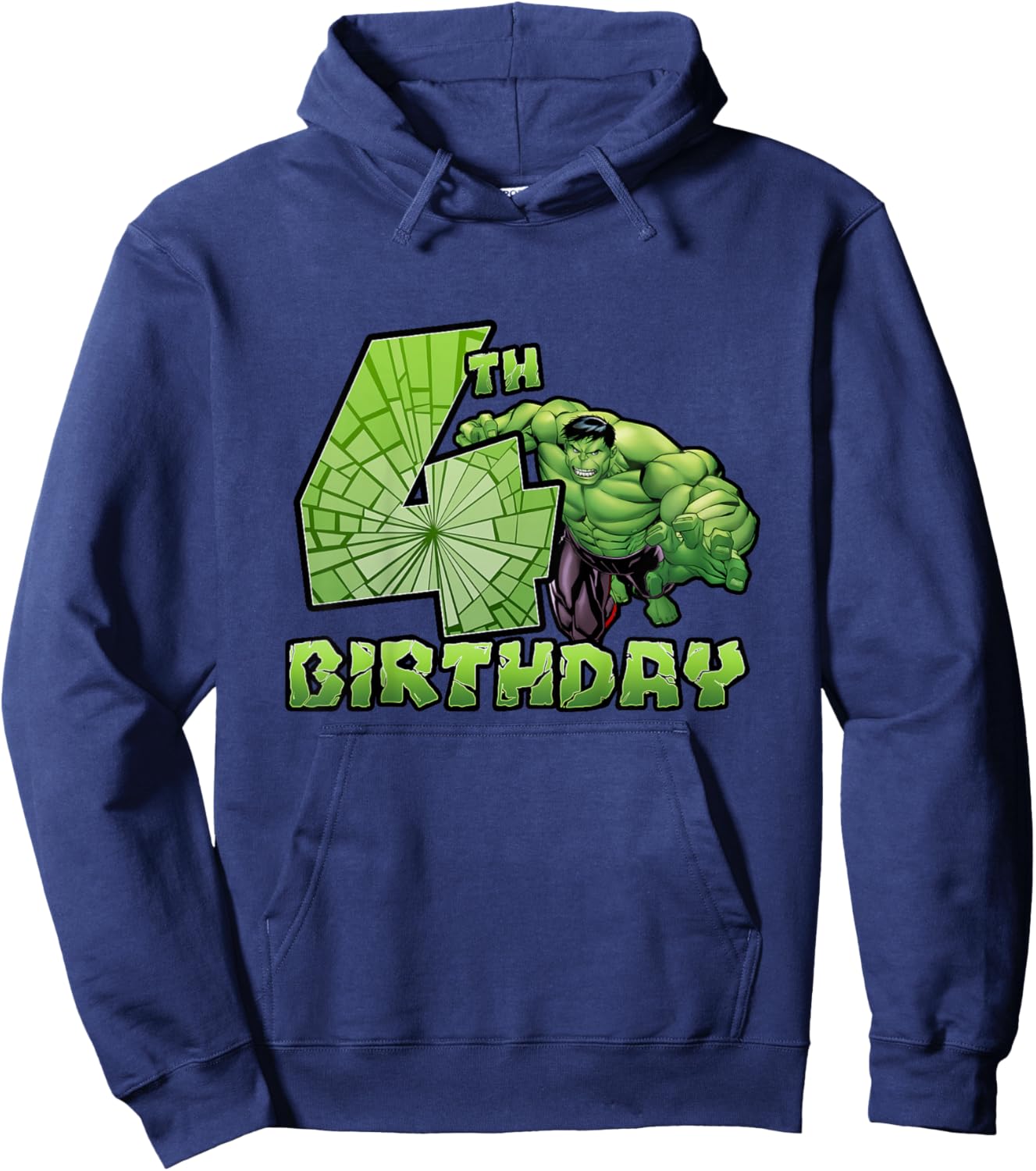 Kids Marvel Avengers Classic Hulk Smashing 4th Birthday Hoodie - Hoodie | Navy