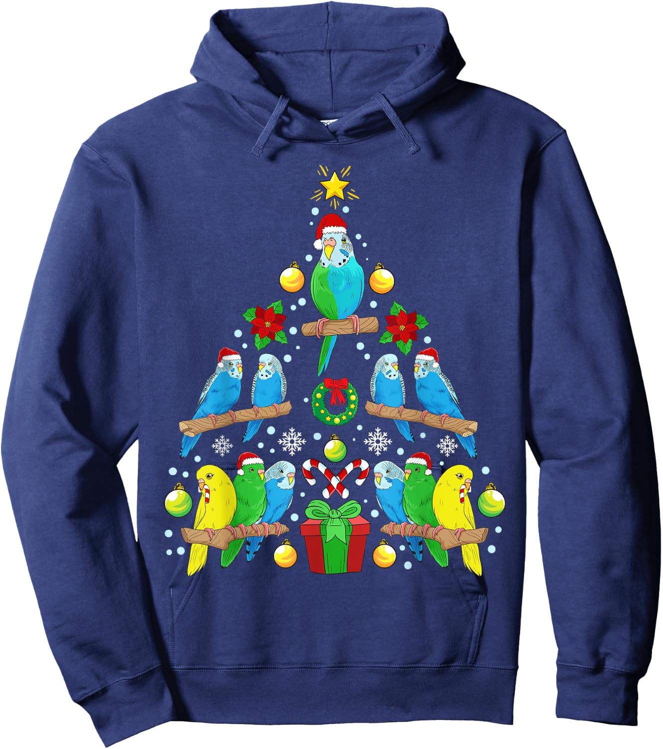 Animals Christmas Tree Presents Budgie Christmas Tree Bird Hoodie - Hoodie | Navy