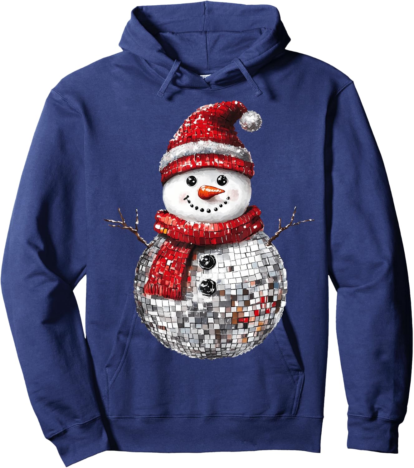 Cute Snowman Disco Ball Christmas Santa Hat Matching Family Hoodie - Hoodie | Navy