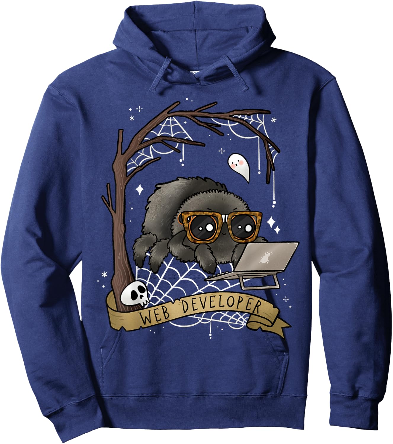 Web Developer Funny Spooky Cute Spider Halloween Computer Hoodie - Hoodie | Navy