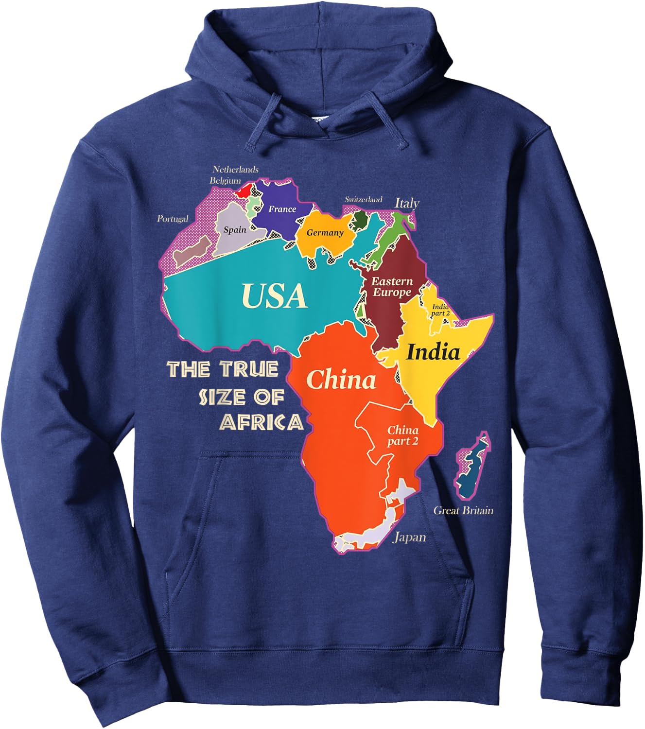 Bongo Designs -Adults Africa Map , Black, Small Hoodie - Hoodie | Navy
