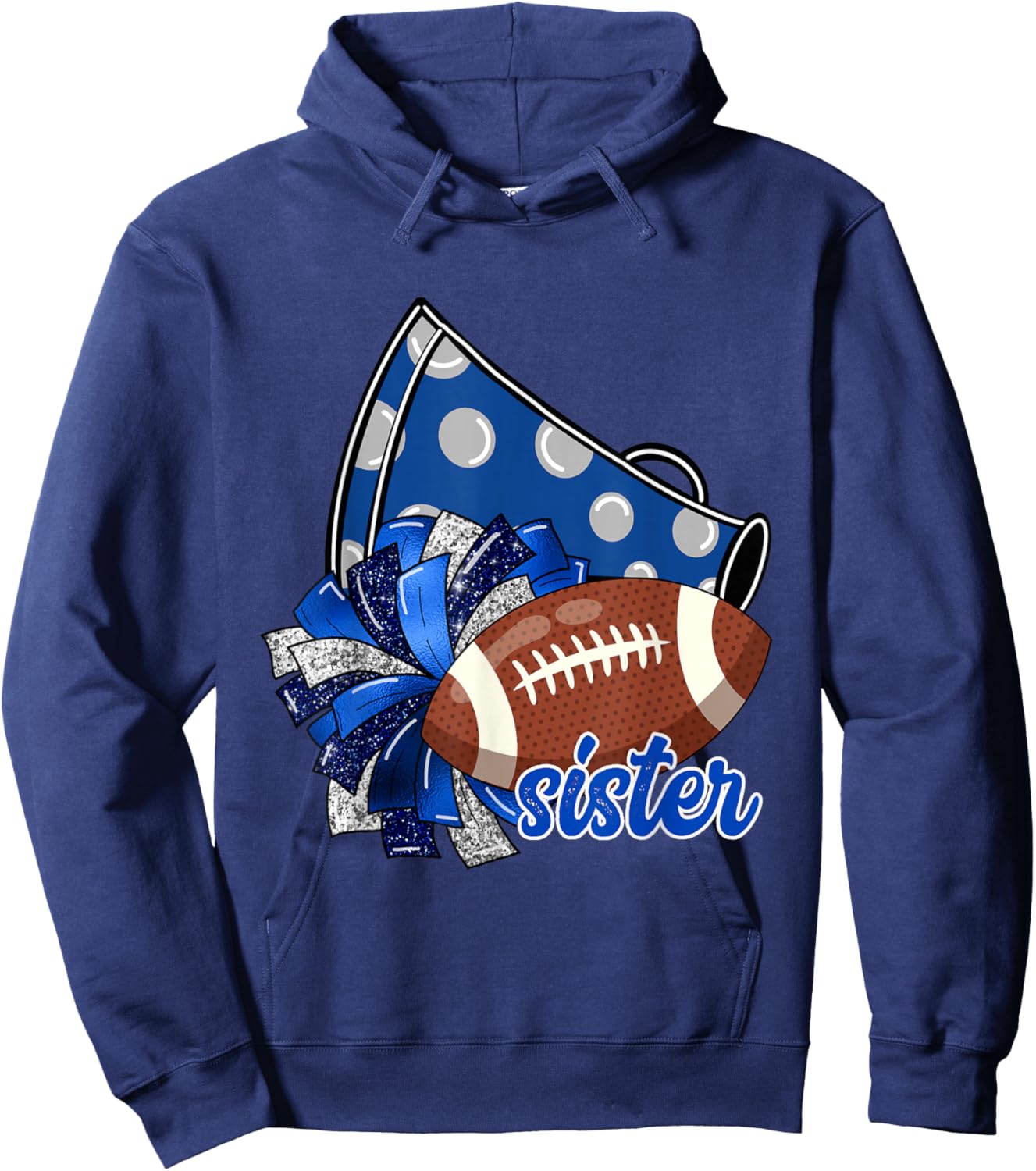 Cheer Sister Shirt, Megaphone Pom Pom Football Blue Hoodie - Hoodie | Navy