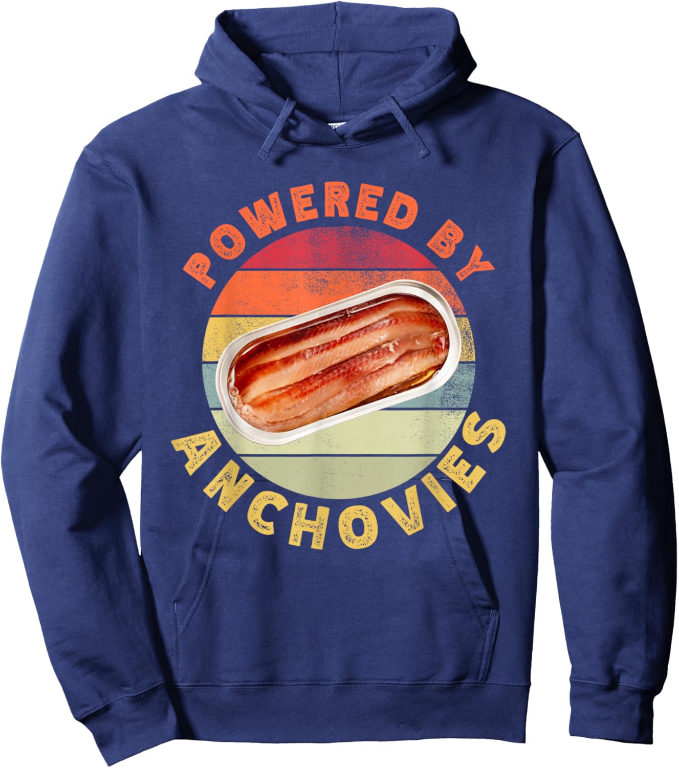Powered By Anchovies Funny Retro Seafood Fish Food Lover Hoodie - Hoodie | Navy
