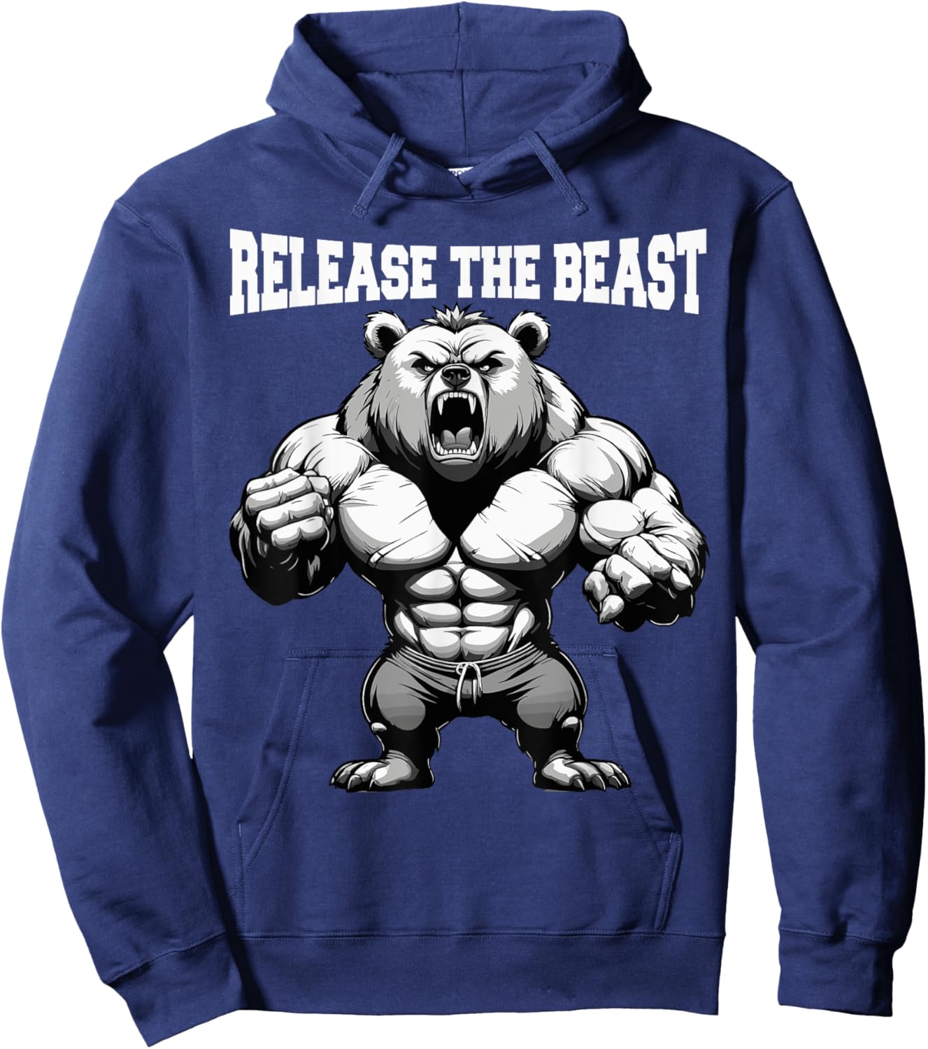 Release The Beast Bodybuilder Grizzly Bear Weightlifter Hoodie - Hoodie | Navy