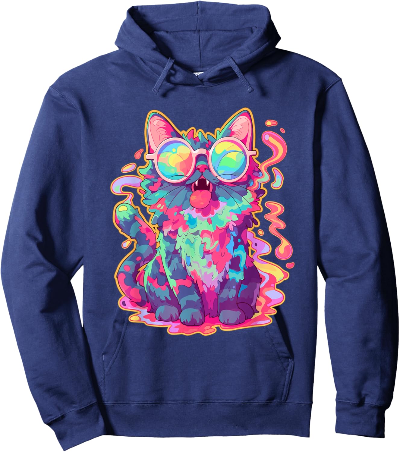 Trippy Crazy Psychedelic Cat Art EDM Rave Women Hoodie - Hoodie | Navy