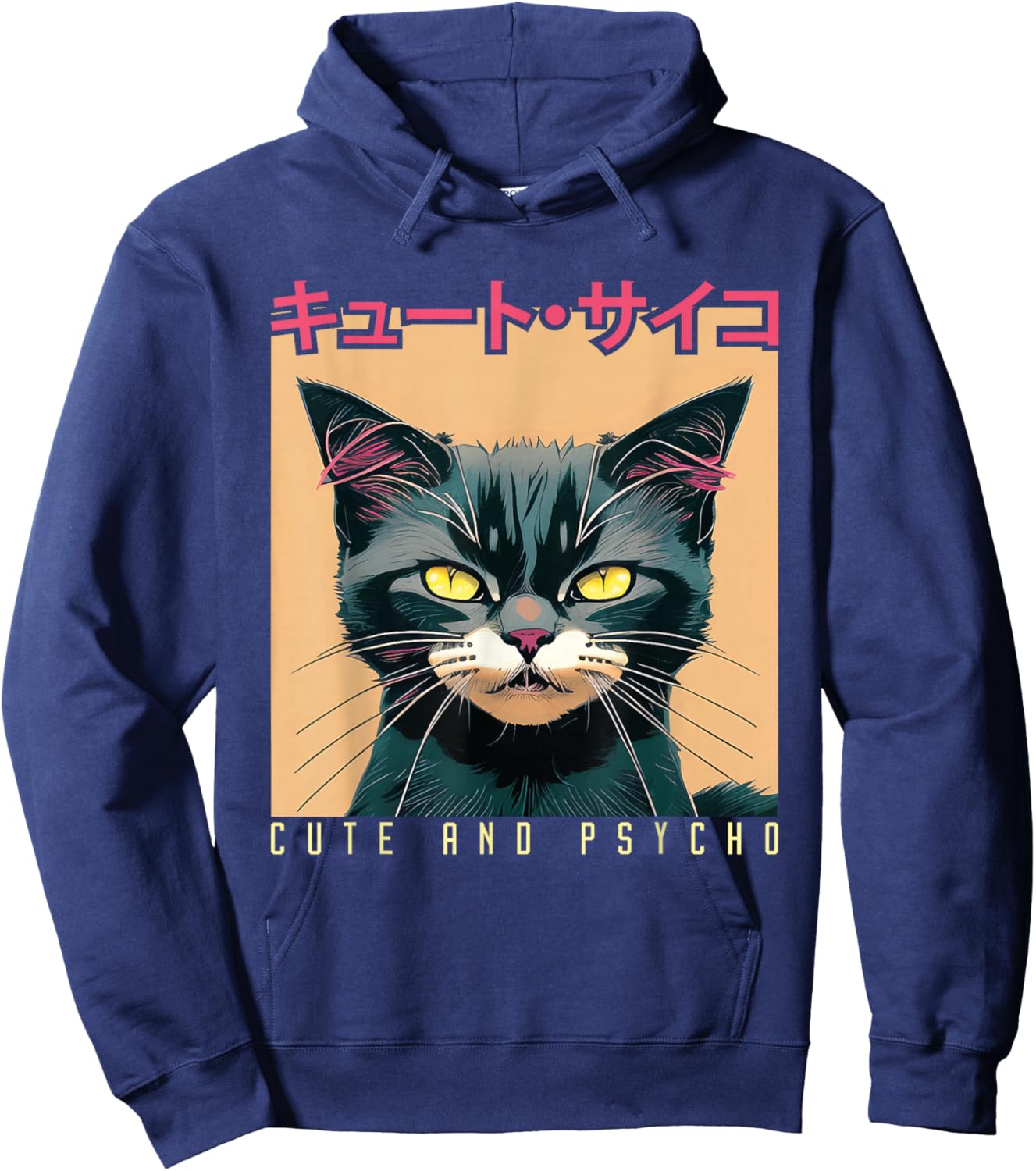 Japanese Anime & Manga Cute And Psycho Cat Cyberpunks Hoodie - Hoodie | Navy