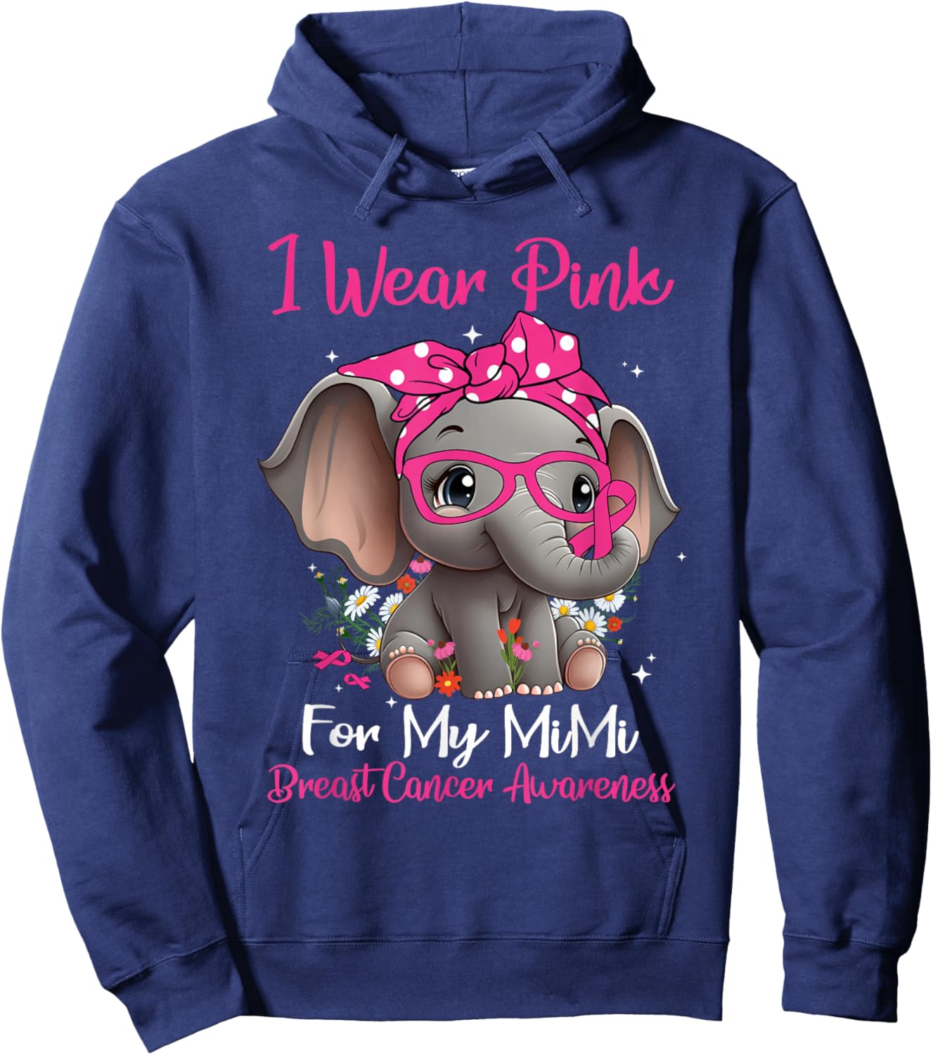 I Wear Pink For My Mimi Breast Cancer Awareness Day Elephant Hoodie - Hoodie | Navy