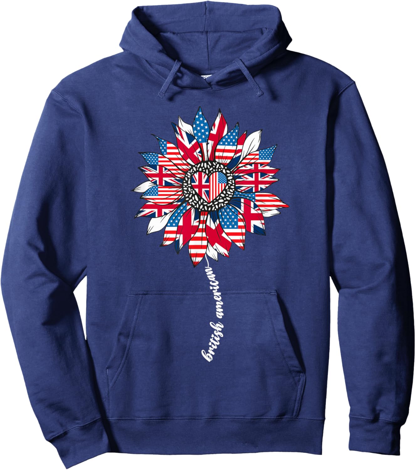Half American And British America Great Britain UK USA Flag Hoodie - Hoodie | Navy