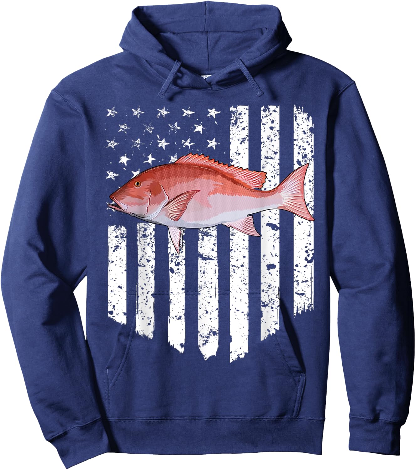Black White American Flag Snappers 4th Of July Fish Hoodie - Hoodie | Navy