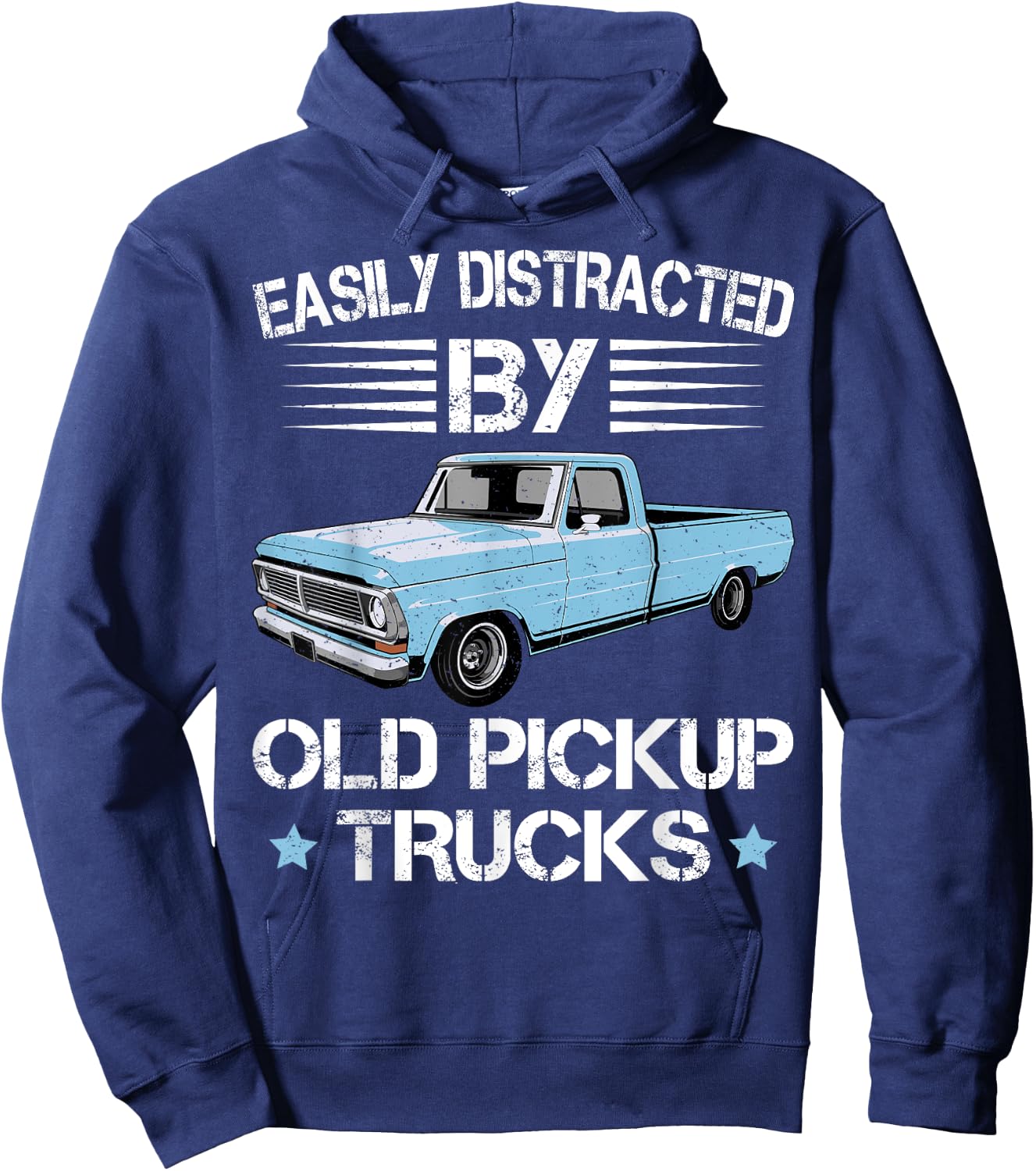 Easily Distracted By Old Pickup Trucks Funny Trucker Hoodie - Hoodie | Navy