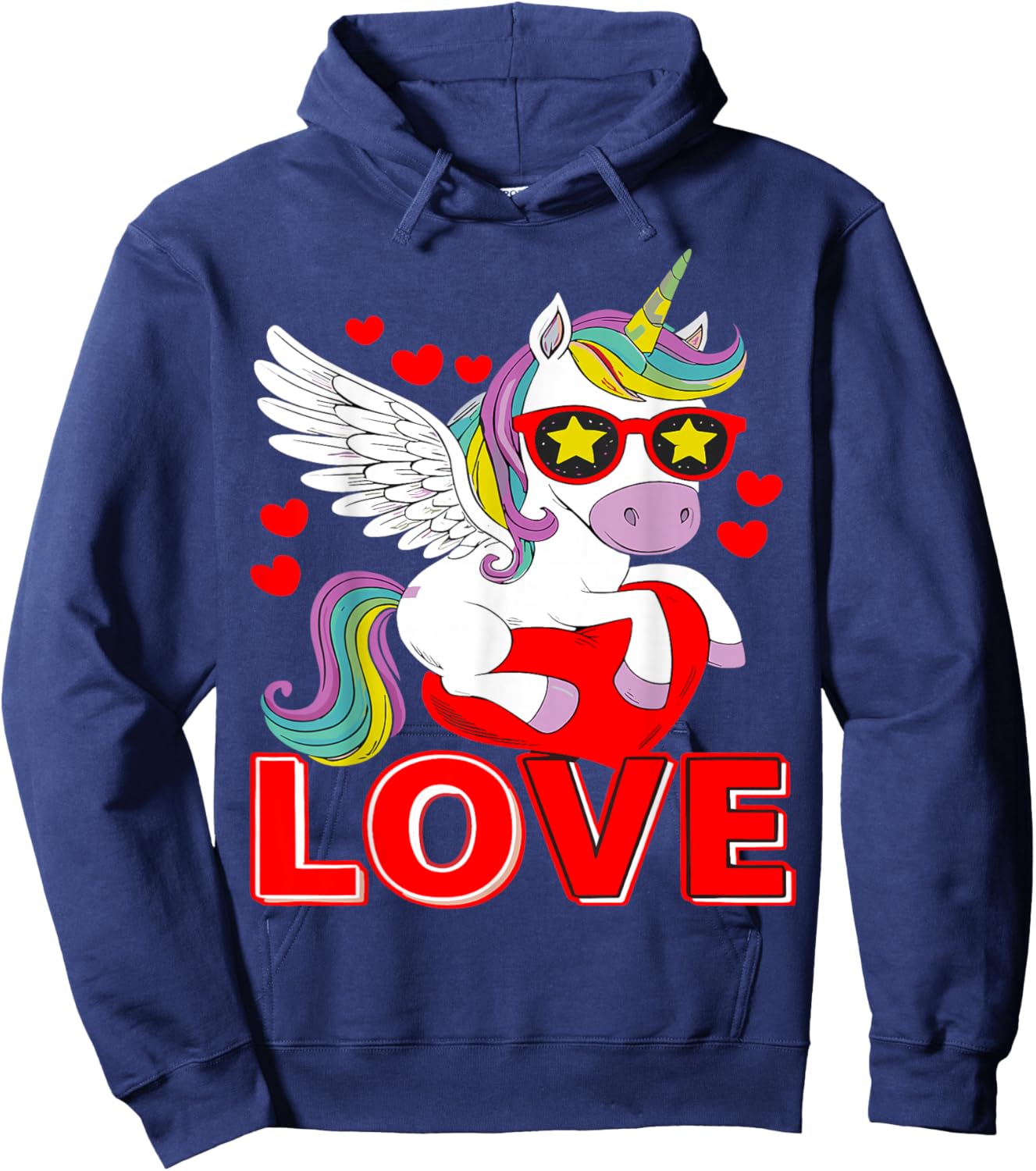 Adorable Unicorn Heart Valentine's Day Girls Kids Women , Black, S Hoodie - Hoodie | Navy