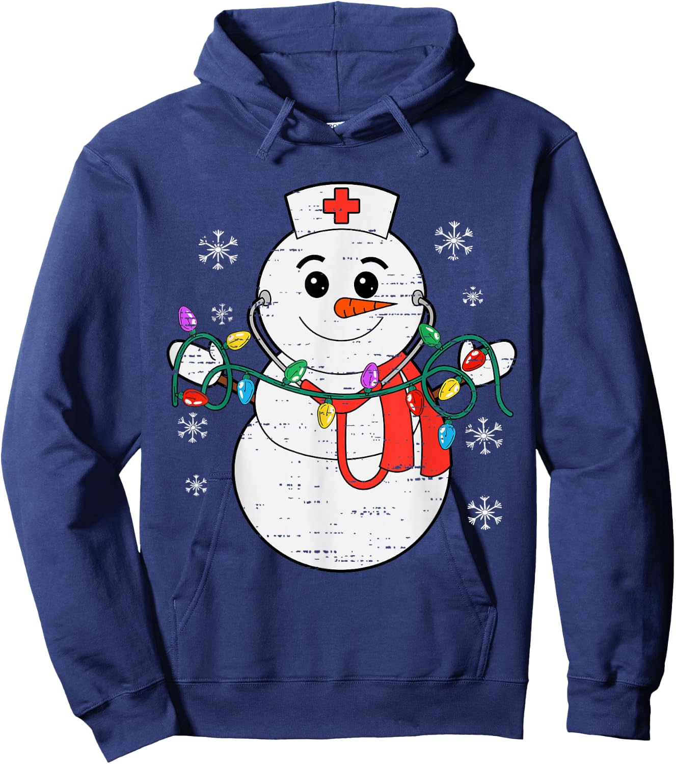 Snowman Nurse Christmas Stethoscope Xmas Scrub Top Women Hoodie - Hoodie | Navy