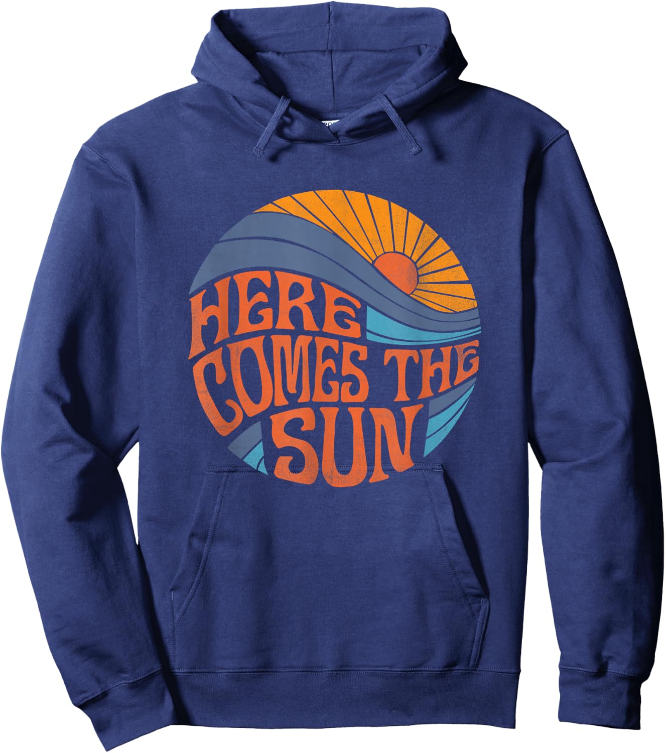 Here Comes The Sun Vintage Retro Sixties Surf Summer Beach Hoodie - Hoodie | Navy