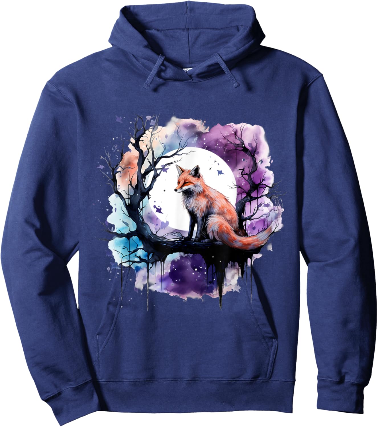 Fox Animal Art Wildlife Artwork Moon Nature Animal Lovers Hoodie - Hoodie | Navy
