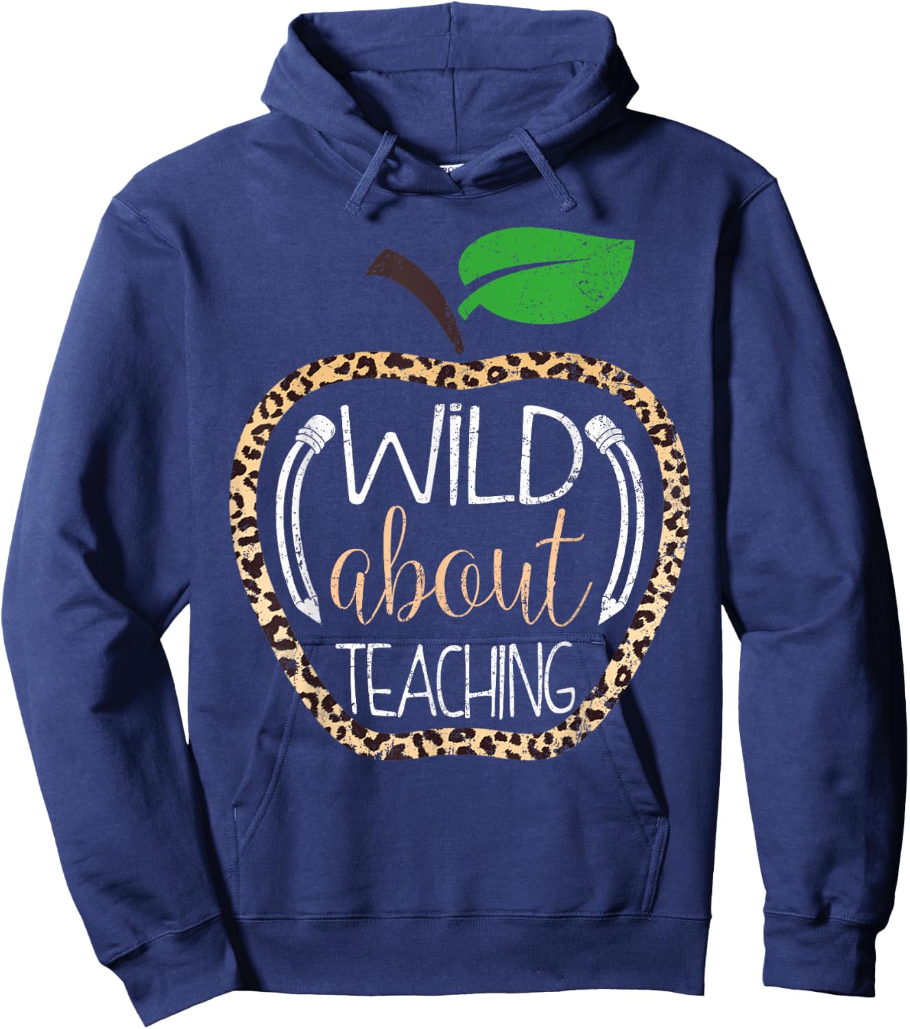 Wild About Teaching Leopard Print School Teacher Hoodie - Hoodie | Navy