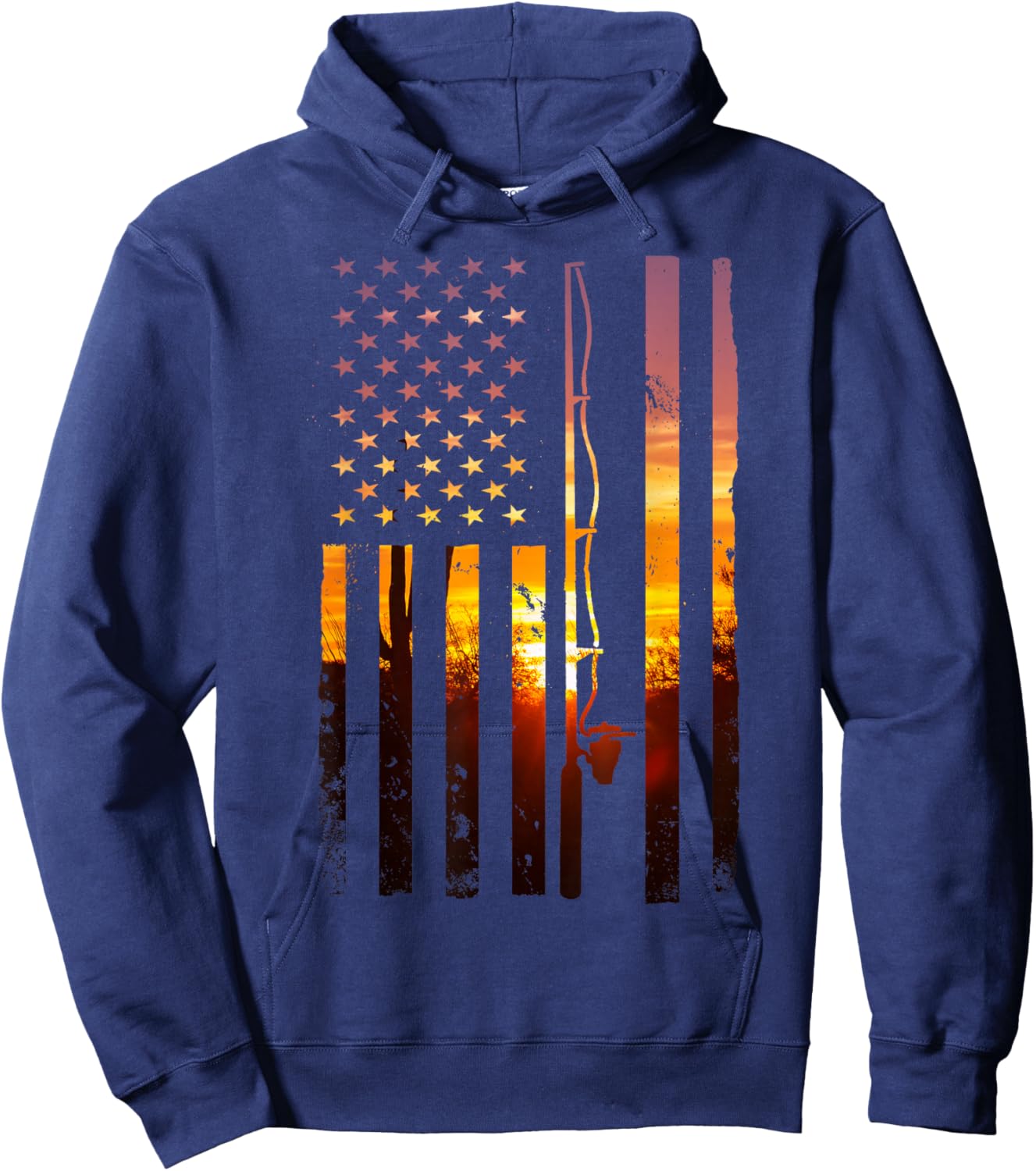 American Flag Fish Fisher Fisherman Funny Bass Fishing USA Hoodie - Hoodie | Navy