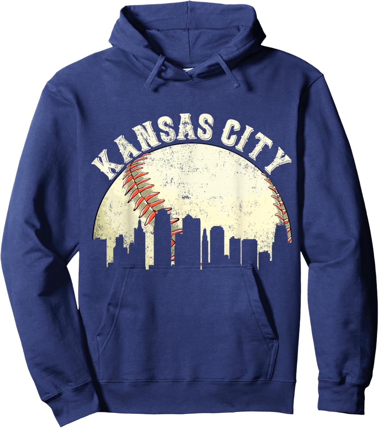 Vintage Kansas City Cityscape Baseball Lover Men Women Kids Hoodie - Hoodie | Navy