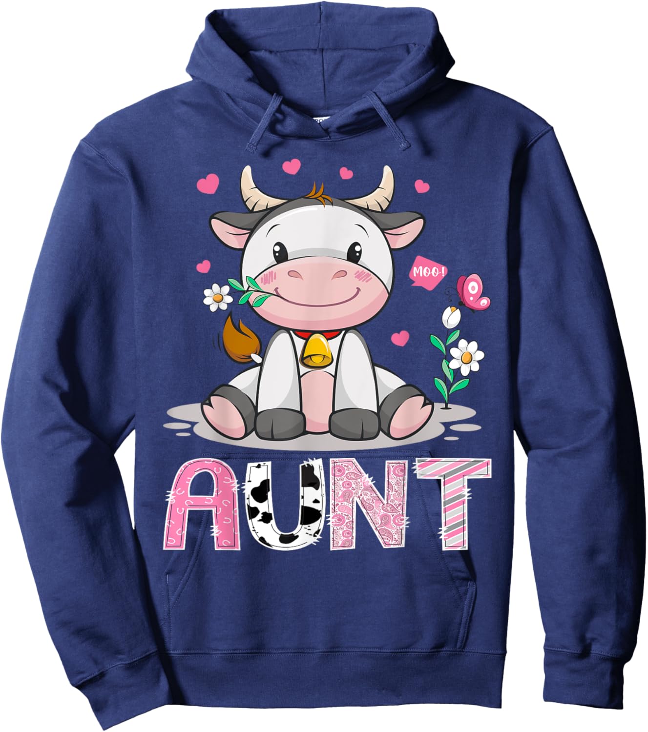 Aunt Cute Cow Moo Farmer Birthday Family Matching Hoodie - Hoodie | Navy
