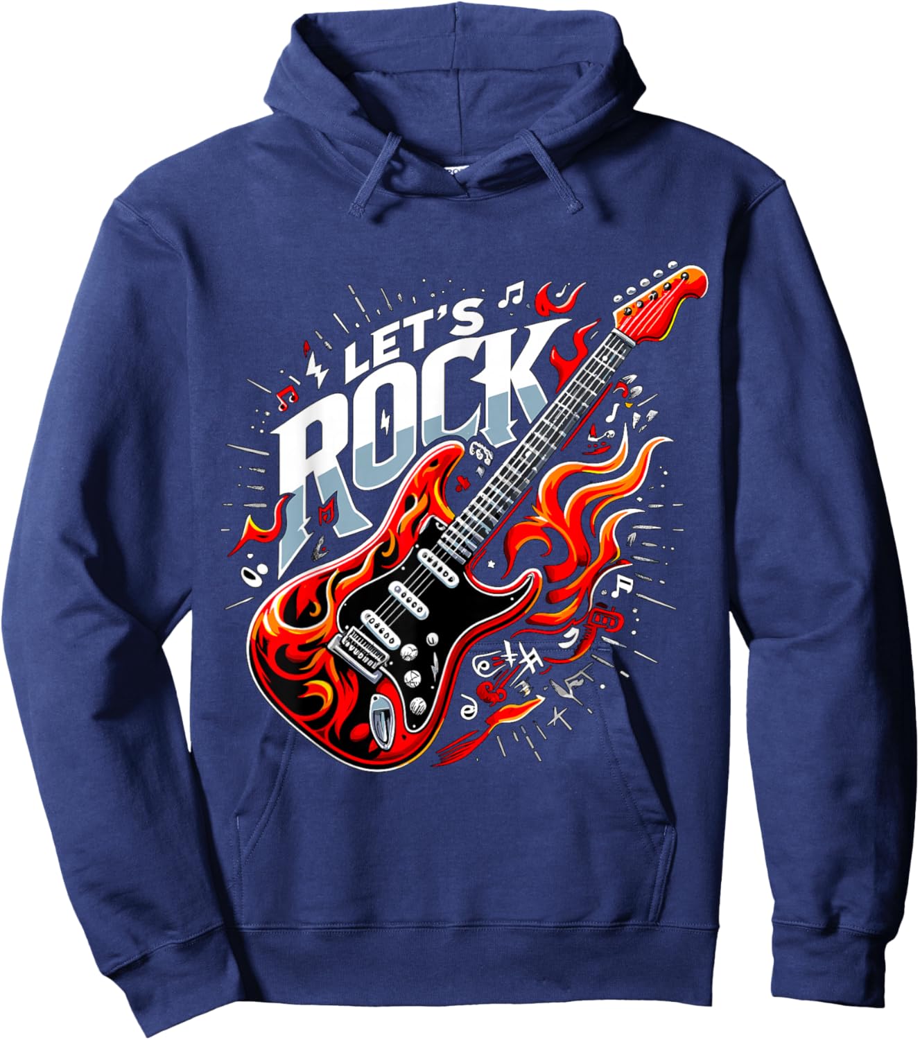 Electric Guitar Let's Rock and Roll Guitarist Band Hoodie - Hoodie | Navy
